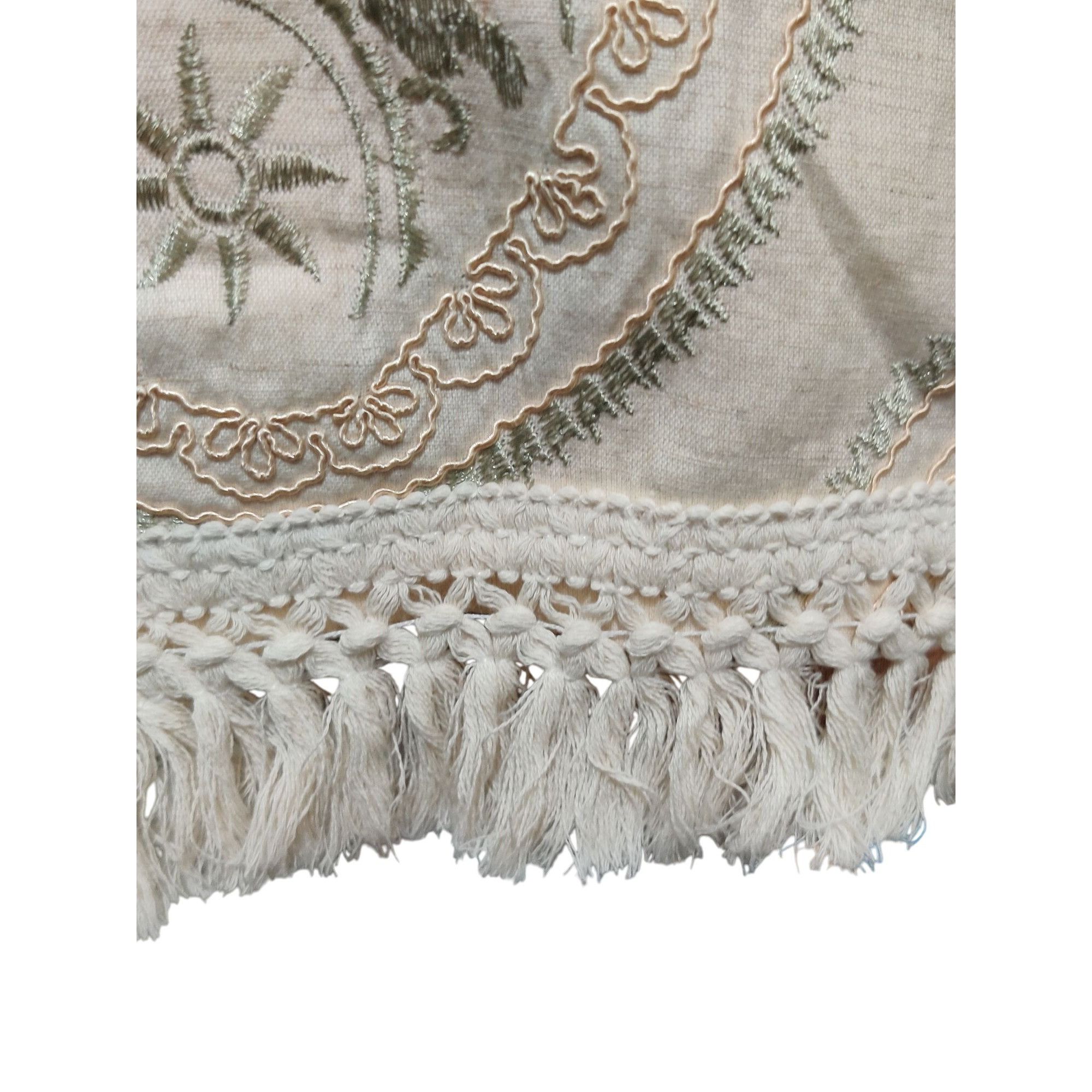 Other Womens L Jacket Boho Embroidered Fringe Cream Green Open Fro Size L / US 10 / IT 46 - 7 Thumbnail