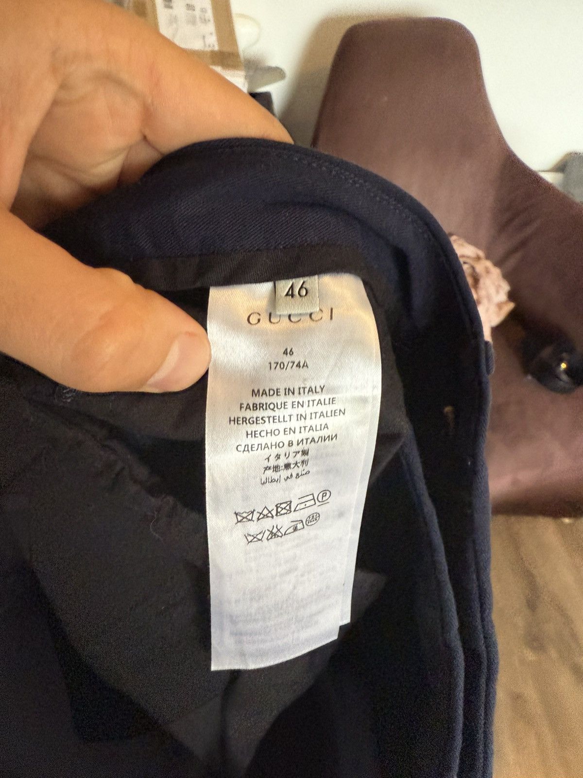 Gucci Navy Cotton-Stretch Trousers with Bee Patch Size US 30 / EU 46 - 11 Thumbnail
