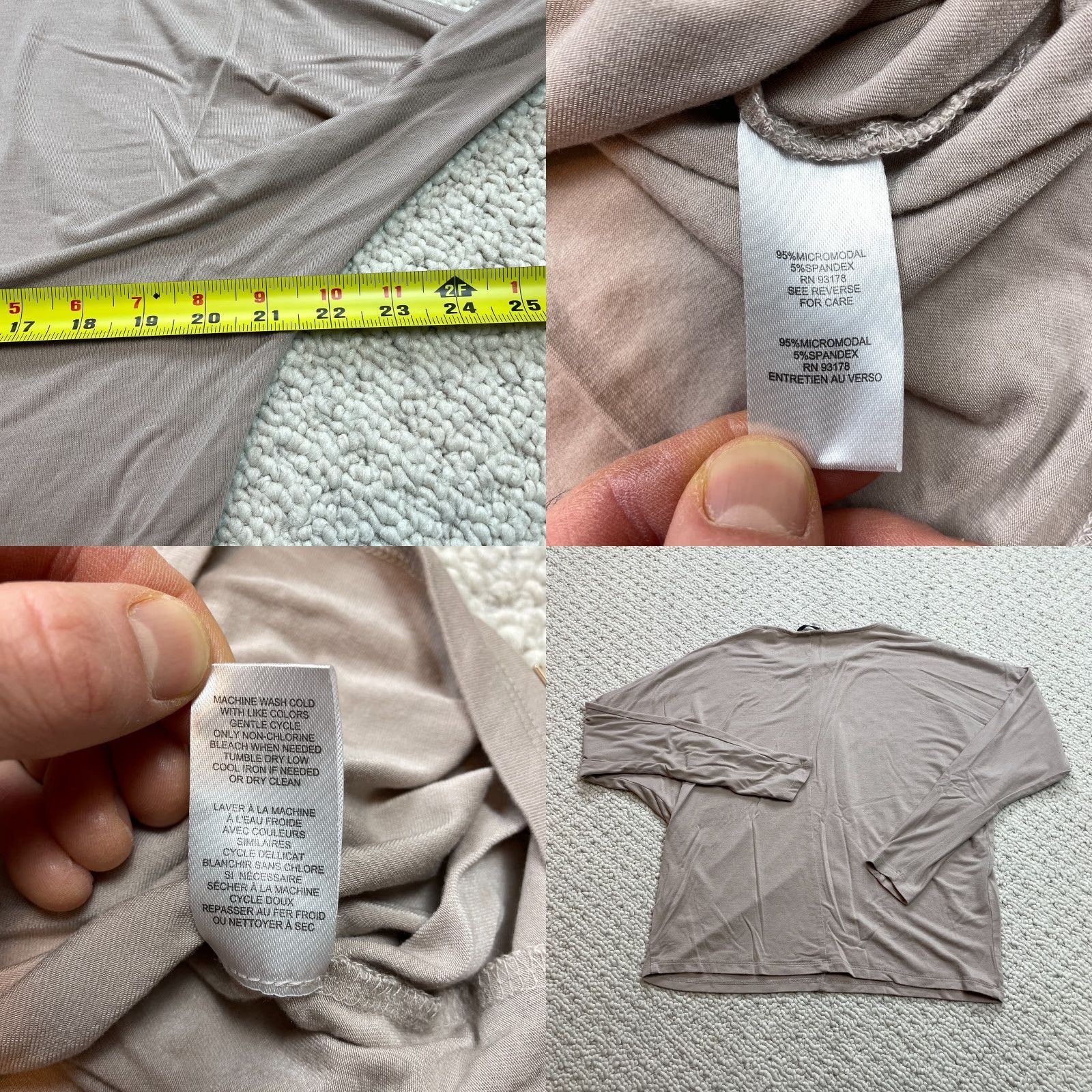 Vintage T Tahari Shirt Womens Small Beige Long Sleeve Keyhole Neck Top Micromodal Soft Size S / US 4 / IT 40 - 8 Thumbnail