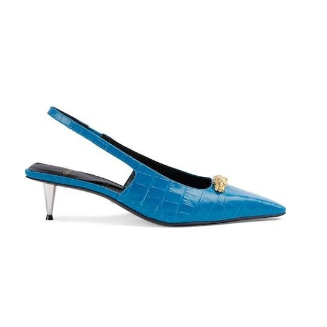 Gucci o1s1wg110225 Women's Crocodile Print Pumps in Blue Size US 11 / IT 41 - 1 Thumbnail