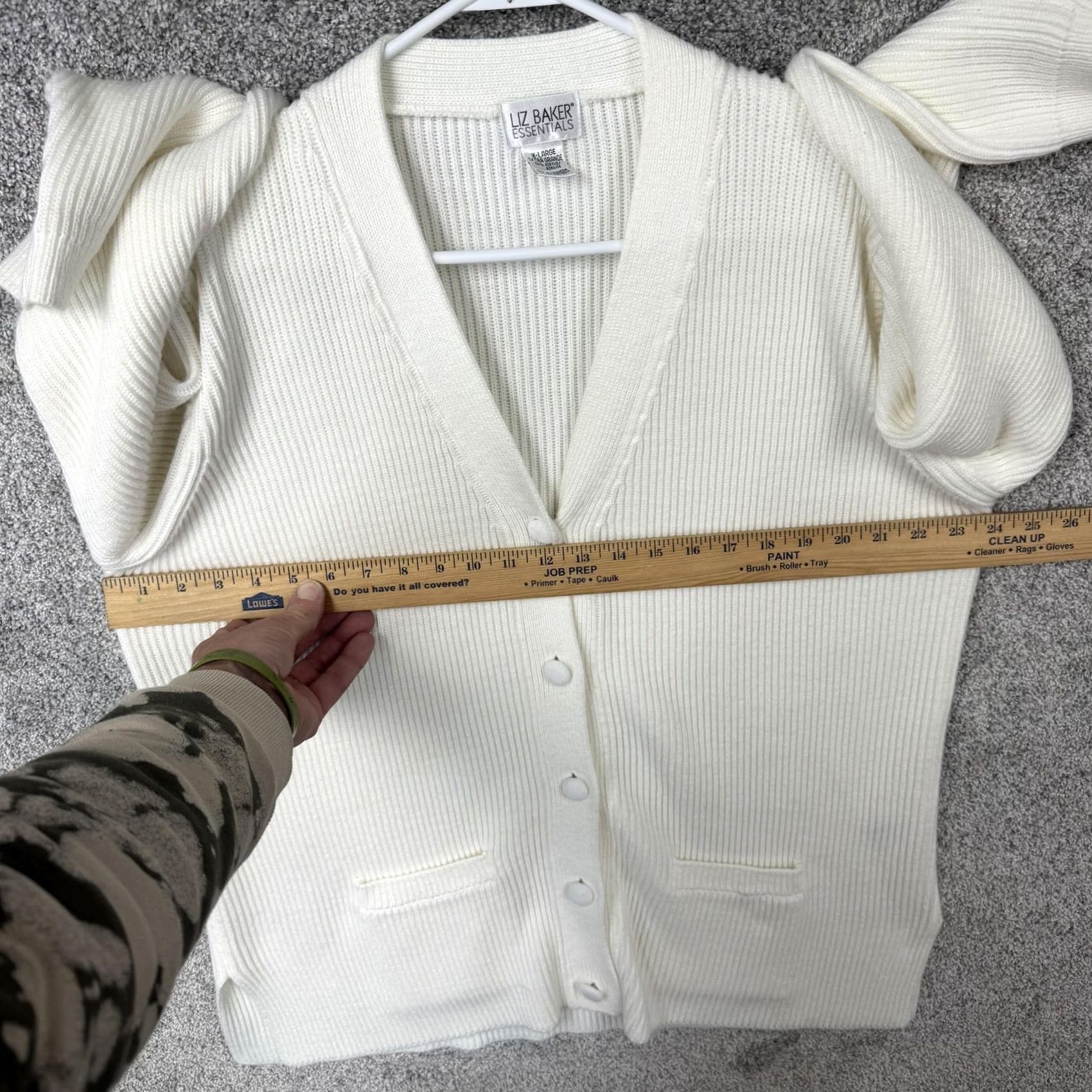 Vintage Liz Baker Essentials Cardigan XL White Knit Long Sleeve V-Neck Pockets Solid Cozy Preppy Classic Winter Women Sweater Size XL / US 12-14 / IT 48-50 - 4 Thumbnail