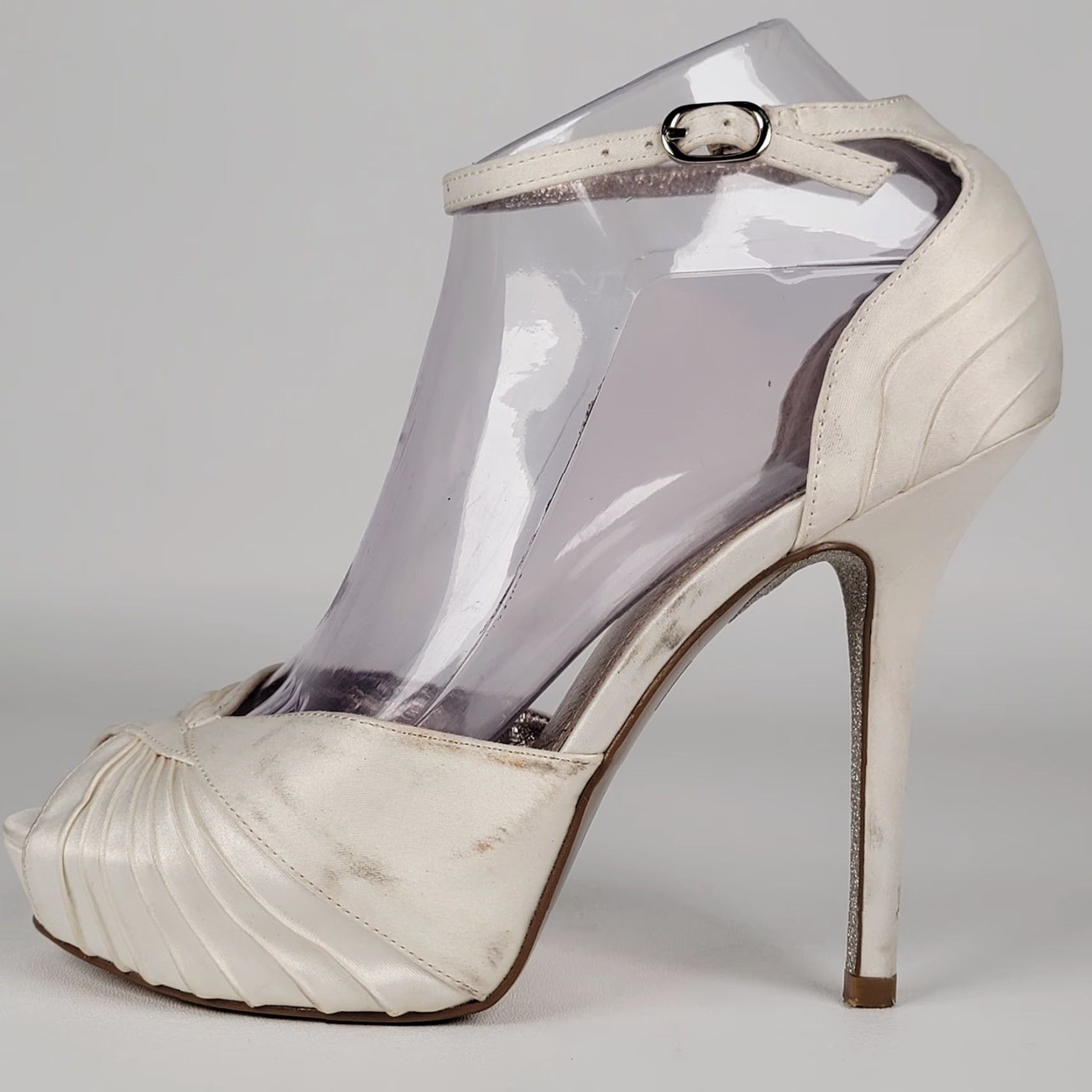 Adrianna Papell Adrianna Papell Women's Samoa Pump US 7 M Ivory Satin Peep Toe Stiletto Buckle Adjustable Strap Size US 7 / IT 37 - 6 Thumbnail