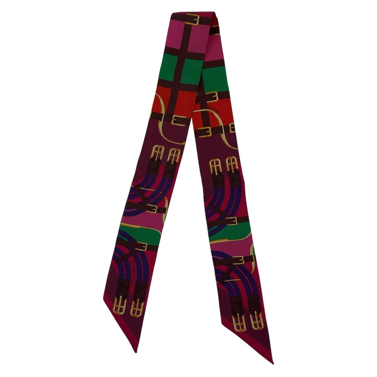 Hermes Hermes Hermes Silk Twilly Scarf Red Pink Green Canvas Scarf in Great Condition Size ONE SIZE - 1 Thumbnail