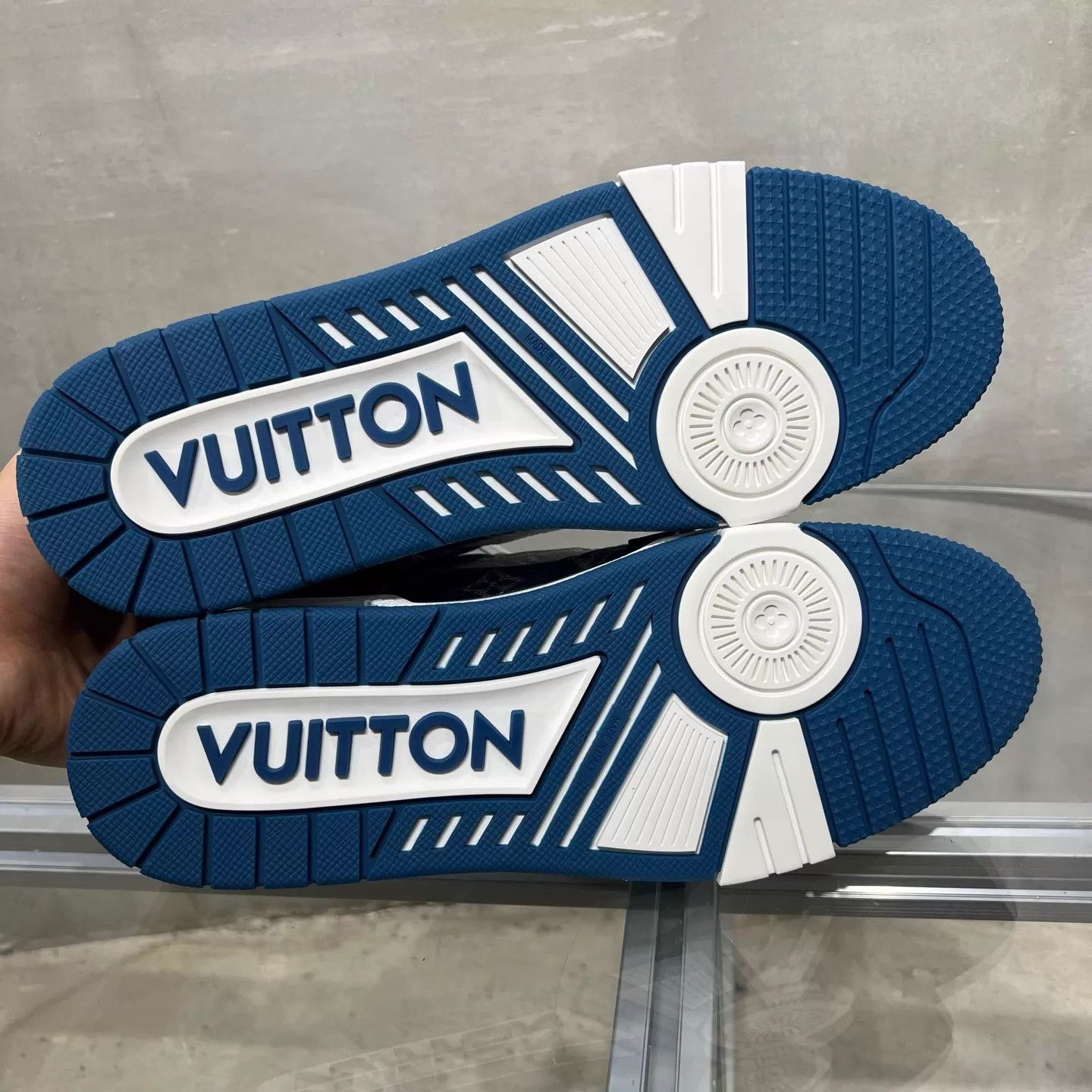 Louis Vuitton LV Trainer White & Blue Denim New w/ Box, Tried On UK9/43 Size US 10 / EU 43 - 7 Thumbnail