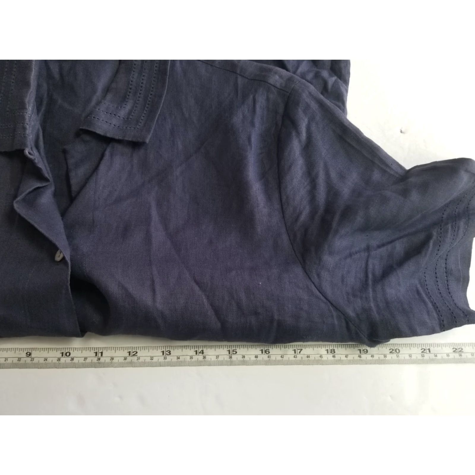 Vintage Valerie Stevens Blouse Shirt Women 8P Blue Linen Short Sleeve Button-Down Collar Tunic Casual Fall Spring Summer Regular Fit Size M / US 6-8 / IT 42-44 - 4 Thumbnail