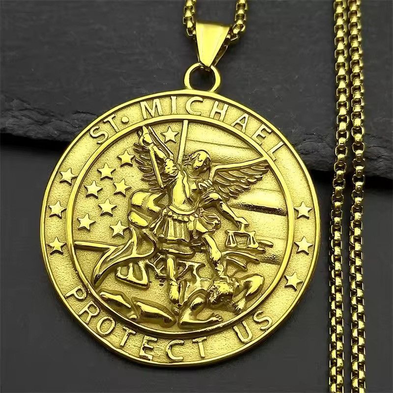 Jewelry Gold Archangel Saint Michael Pendant Chain Necklace Size ONE SIZE - 1 Thumbnail