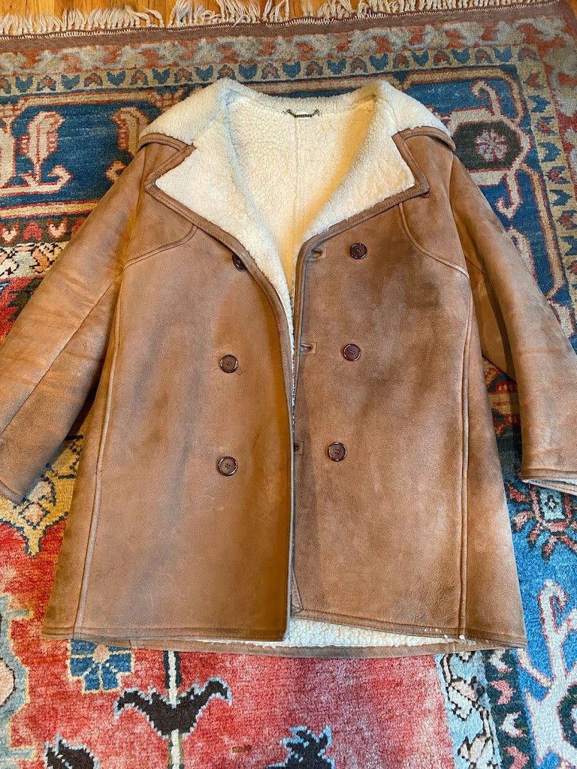 image of Designer Vintage Scottish Sheepskin Coat in Camel, Men's (Size Large)