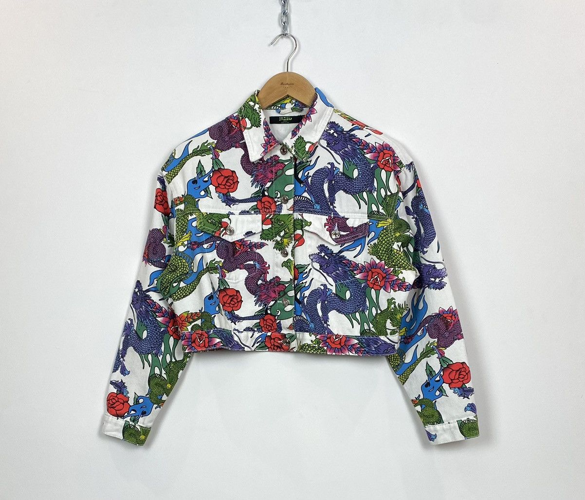 Other Jaded London Cropped Oversized Denim Jacket In Dragon Print Size S / US 4 / IT 40 - 4 Thumbnail