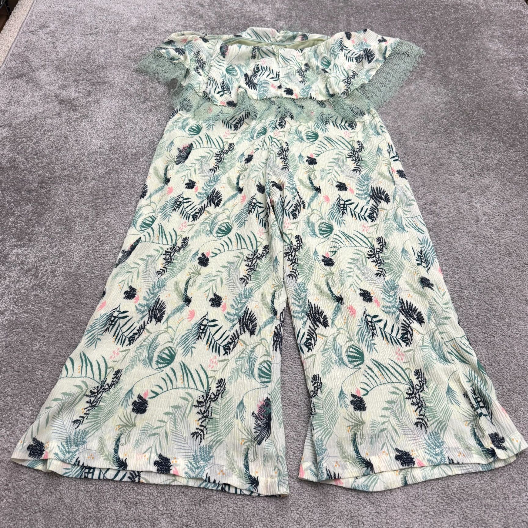 Vintage Foxiedox Jumpsuit Women Large Green Floral Sleeveless Wide-Leg Size 36" / US 14 / IT 50 - 3 Thumbnail