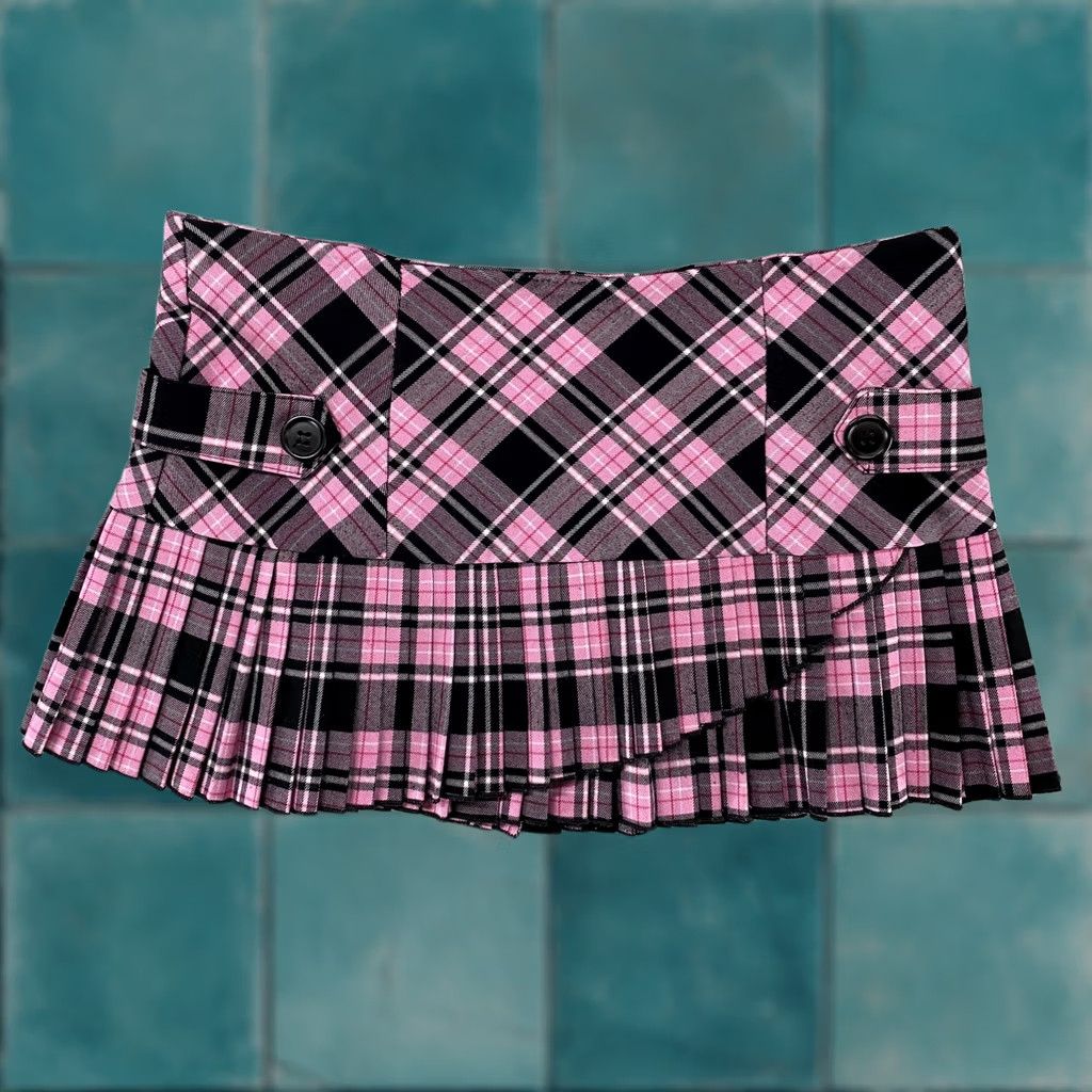 Vintage VTG Twenty One Plaid Mini Skirt Size S Juniors Pink Low Rise Pleated Short Skirt Y2K Emo Punk Size 28" / US 6 / IT 42 - 1 Thumbnail