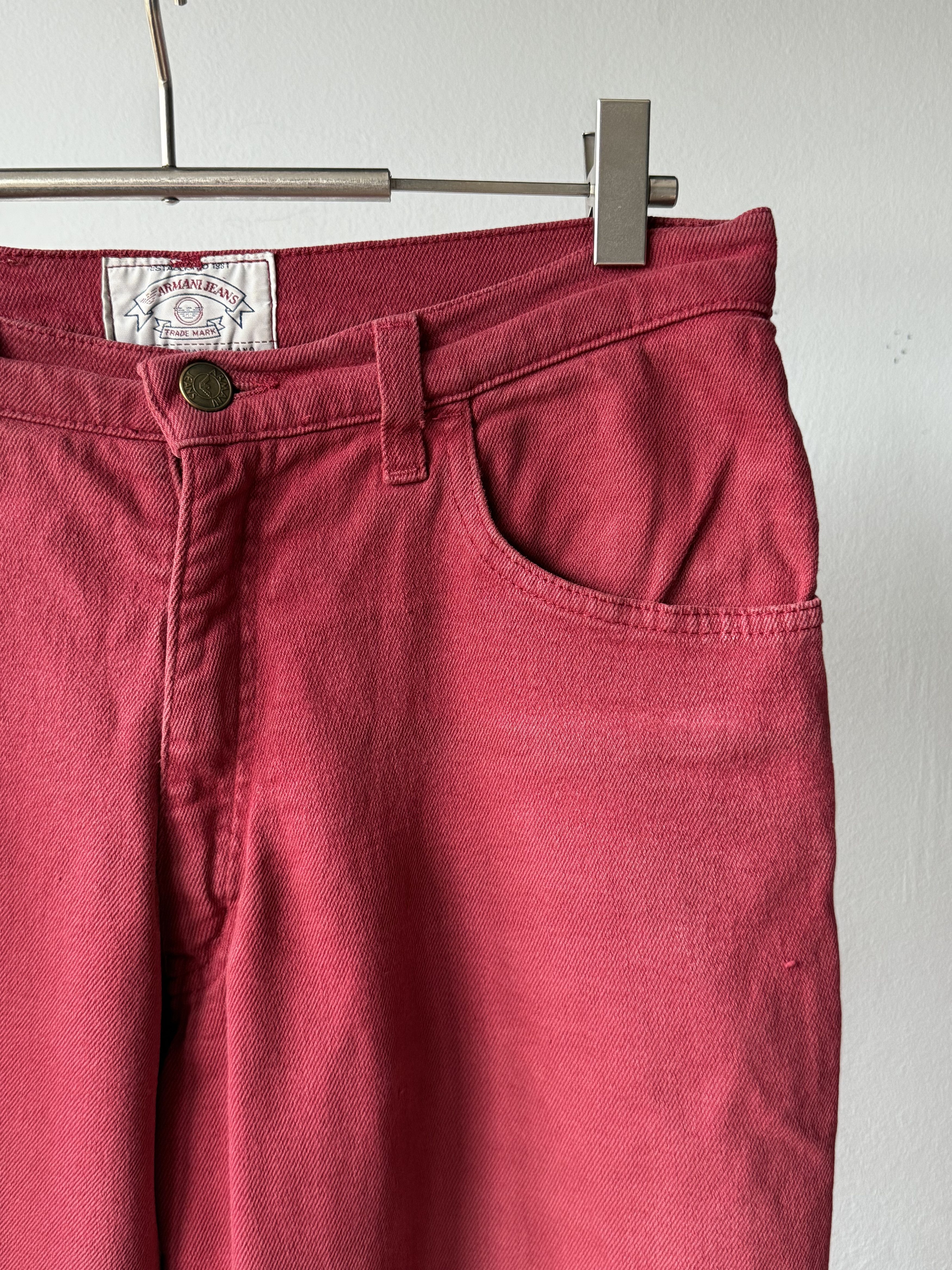 Armani × Giorgio Armani × Vintage Vintage 90's Armani Jeans Washed Red Logo Baggy Denim Pants Size US 30 / EU 46 - 8 Thumbnail