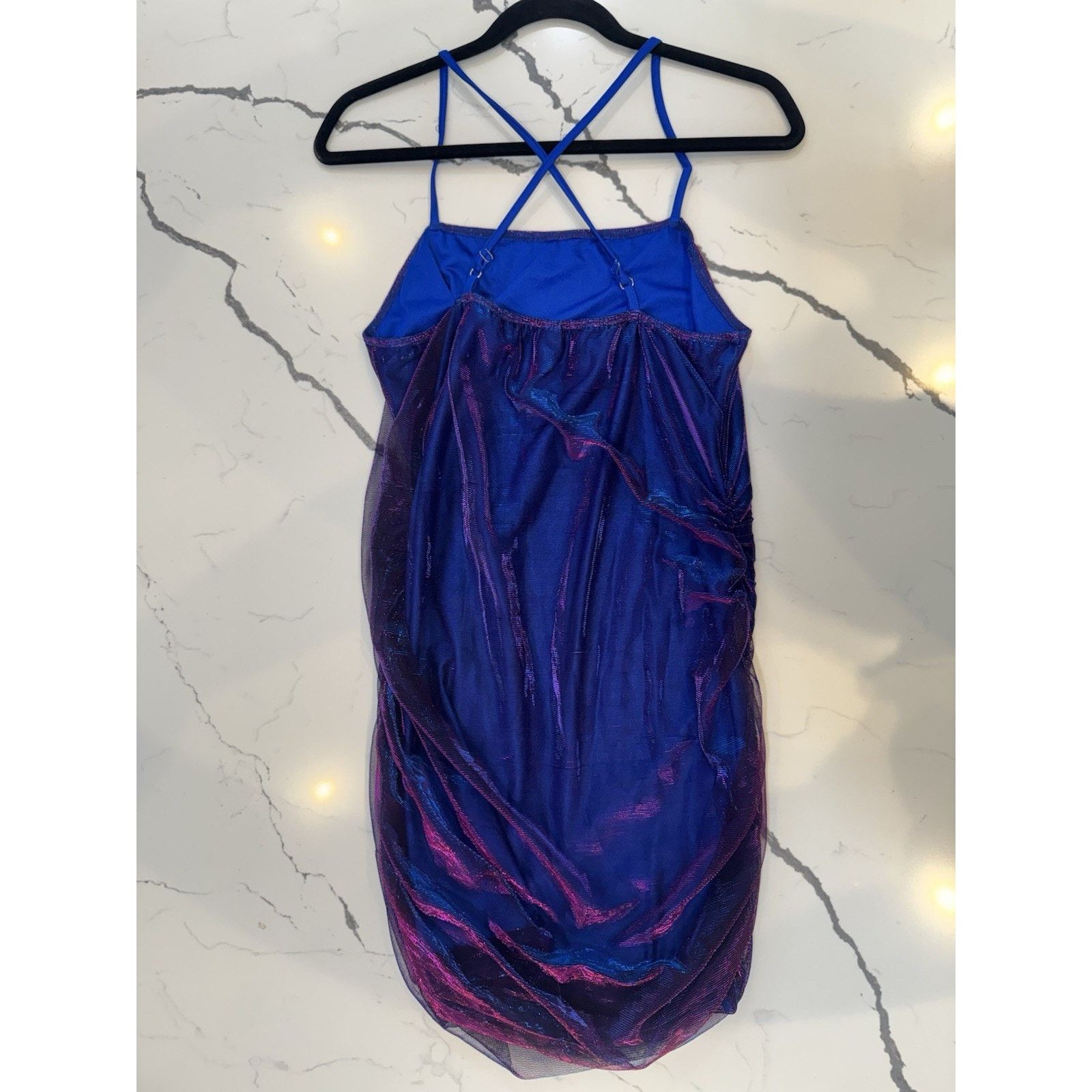 Shein SHEIN XL Iridescent Color Shift Mesh Ruched Mini Dress Blue Size XL / US 12-14 / IT 48-50 - 2 Thumbnail