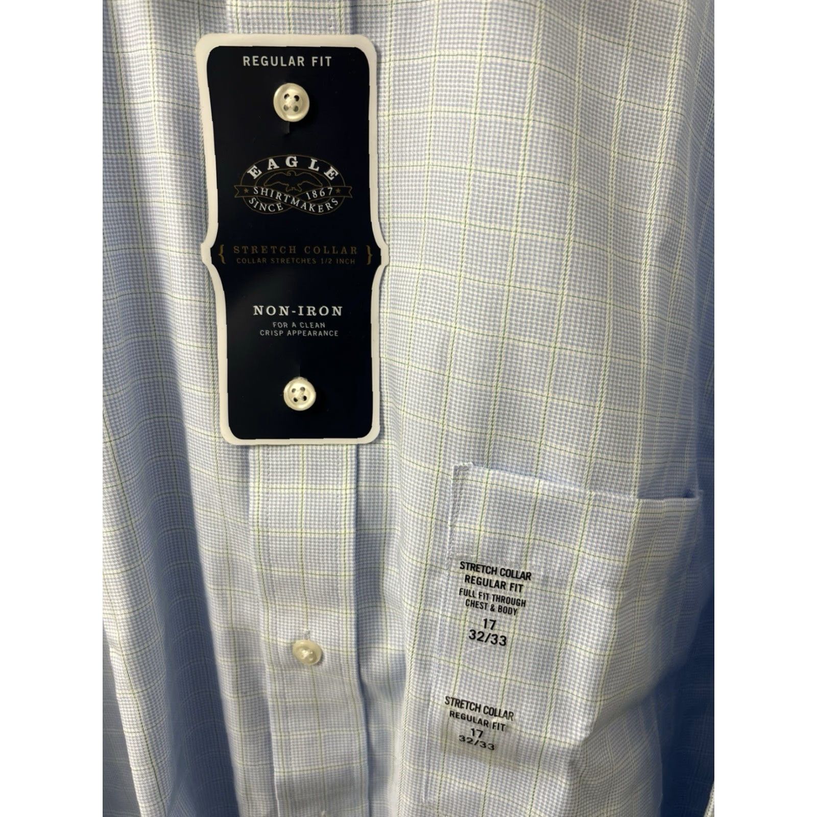 Vintage Eagle Shirtmakers Dress Shirt Men 17 Blue Plaid Stretch Regular Fit NWT 0 MSRP Size 46R - 5 Thumbnail
