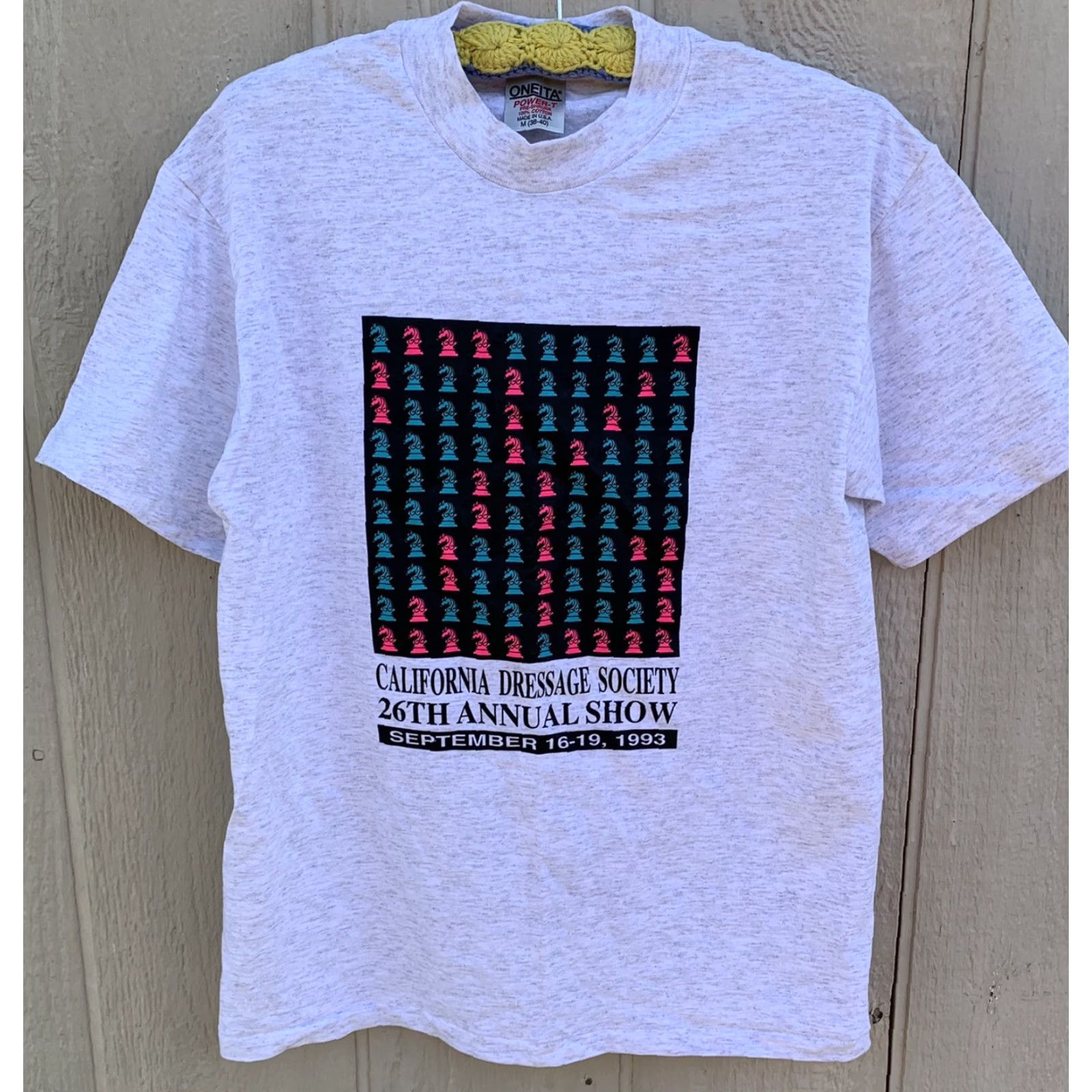 Vintage VINTAGE California Dressage Society 26th Annual Show 1993 t-shirt M Shirt Unisex Adults Gray Neon Graphic Print Horses Equestrian 1990s Mens Womens Size US M / EU 48-50 / 2 - 4 Thumbnail