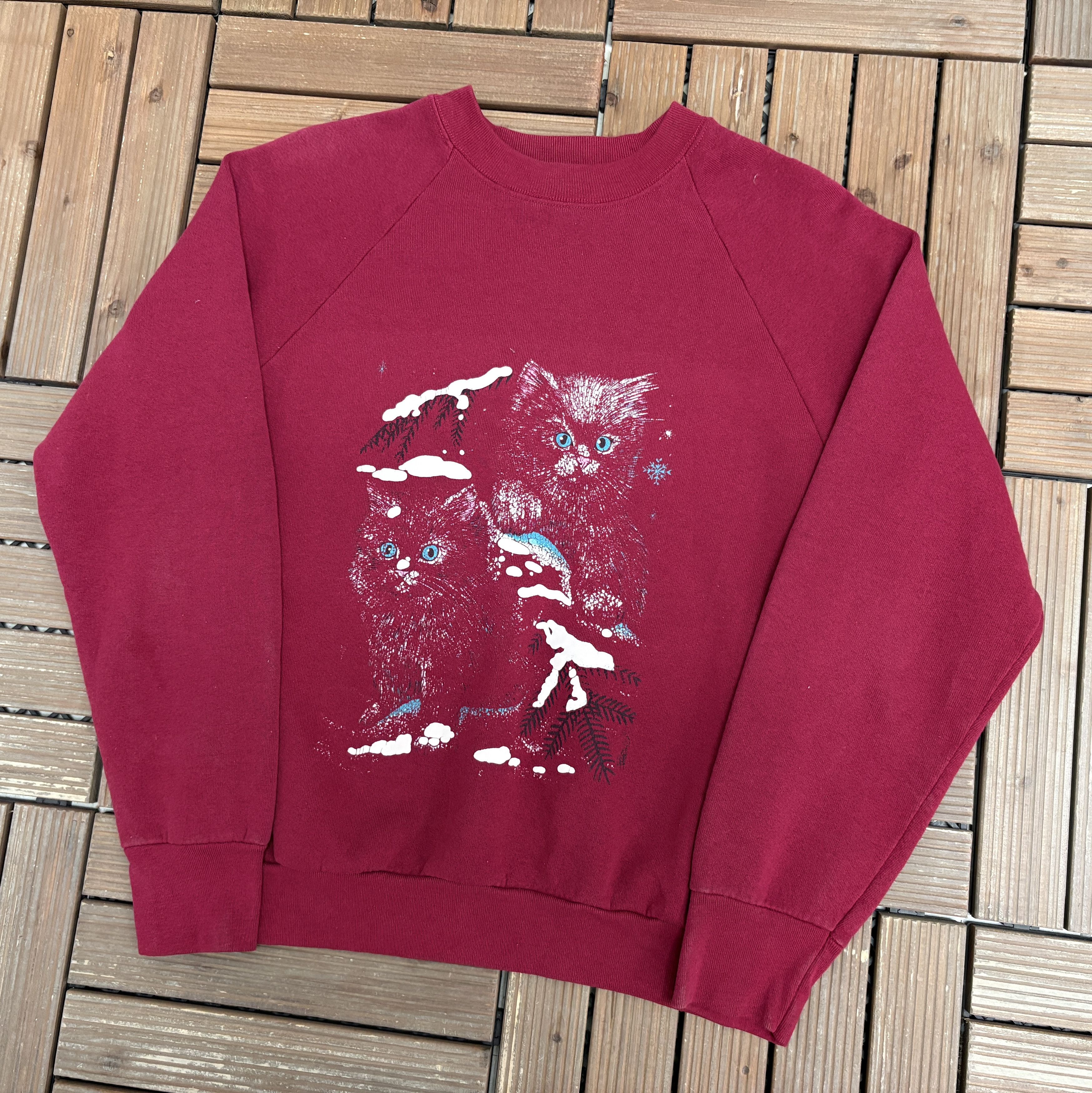 Vintage Couple Kittens Vintage Red Crewneck Sweater Size US L / EU 52-54 / 3 - 2 Thumbnail