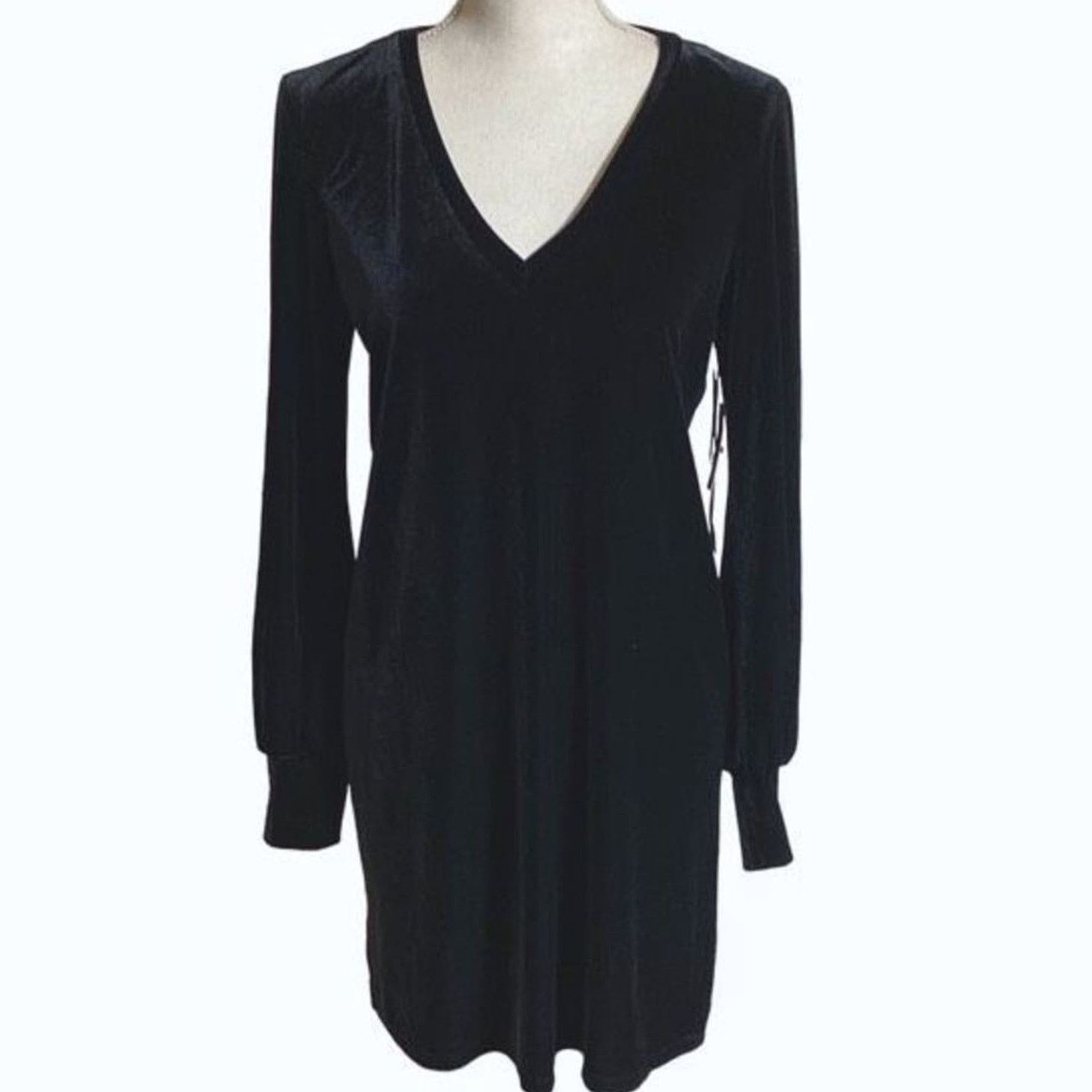 Nordstrom 1 State Women's Black Plush Luxe V Neck Bodycon Dress Size S / US 4 / IT 40 - 2 Thumbnail