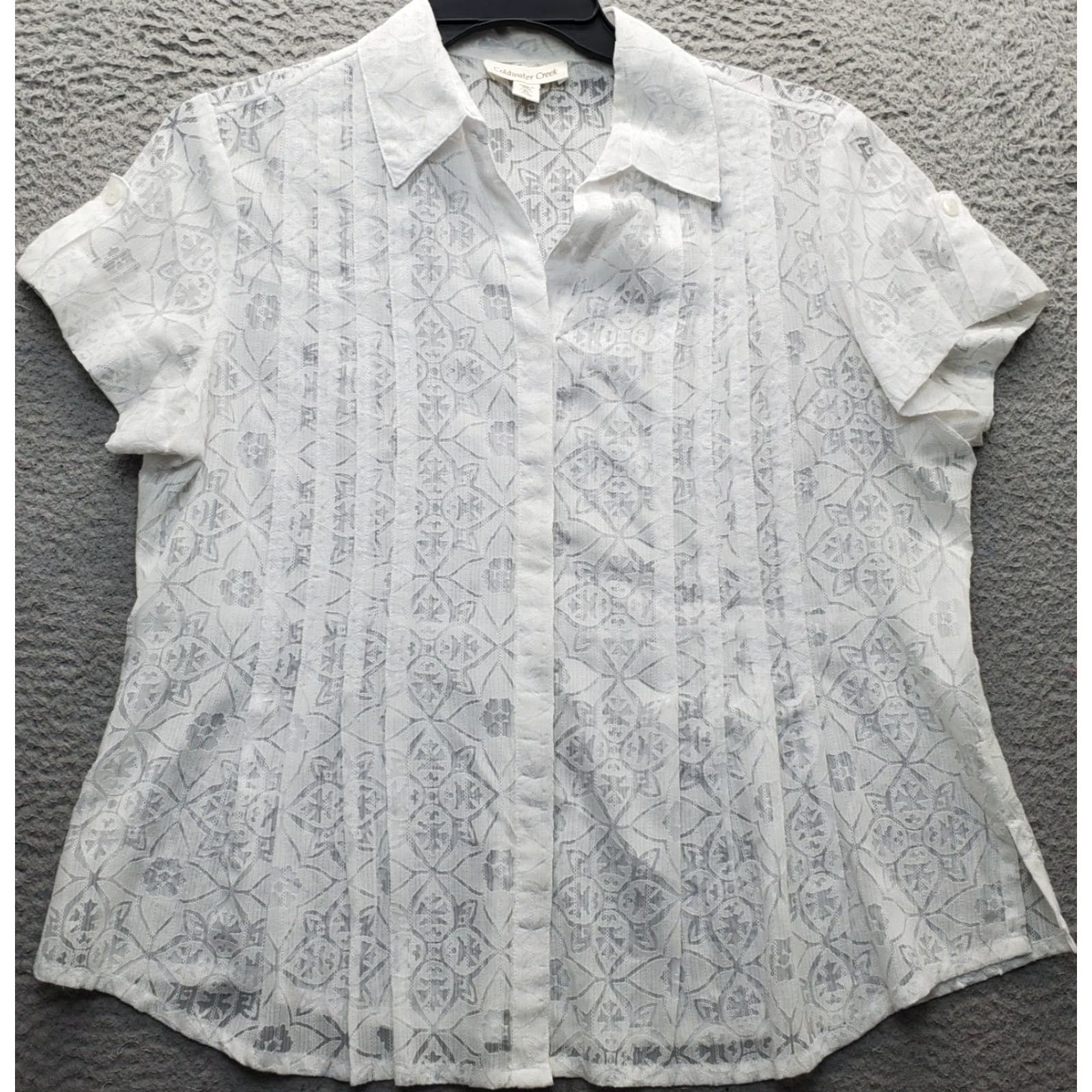Coldwater Creek Coldwater Creek Shirt Womens PL White Floral Short Sleeve Button Front Size L / US 10 / IT 46 - 2 Thumbnail