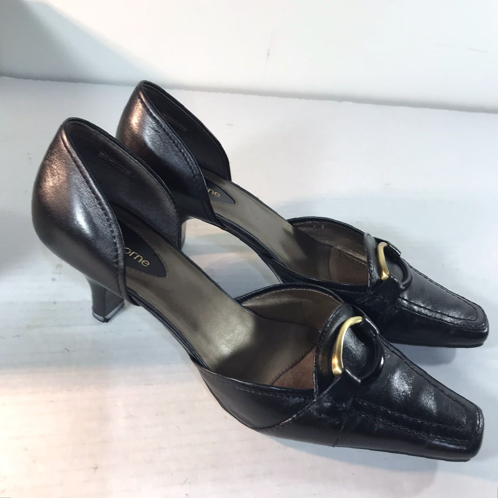 Liz Claiborne Liz Claiborne Flex Black Leather D'Orsay Heels Womens Size 7.5M Square Toe Slip On Size US 8 / IT 38 - 3 Thumbnail