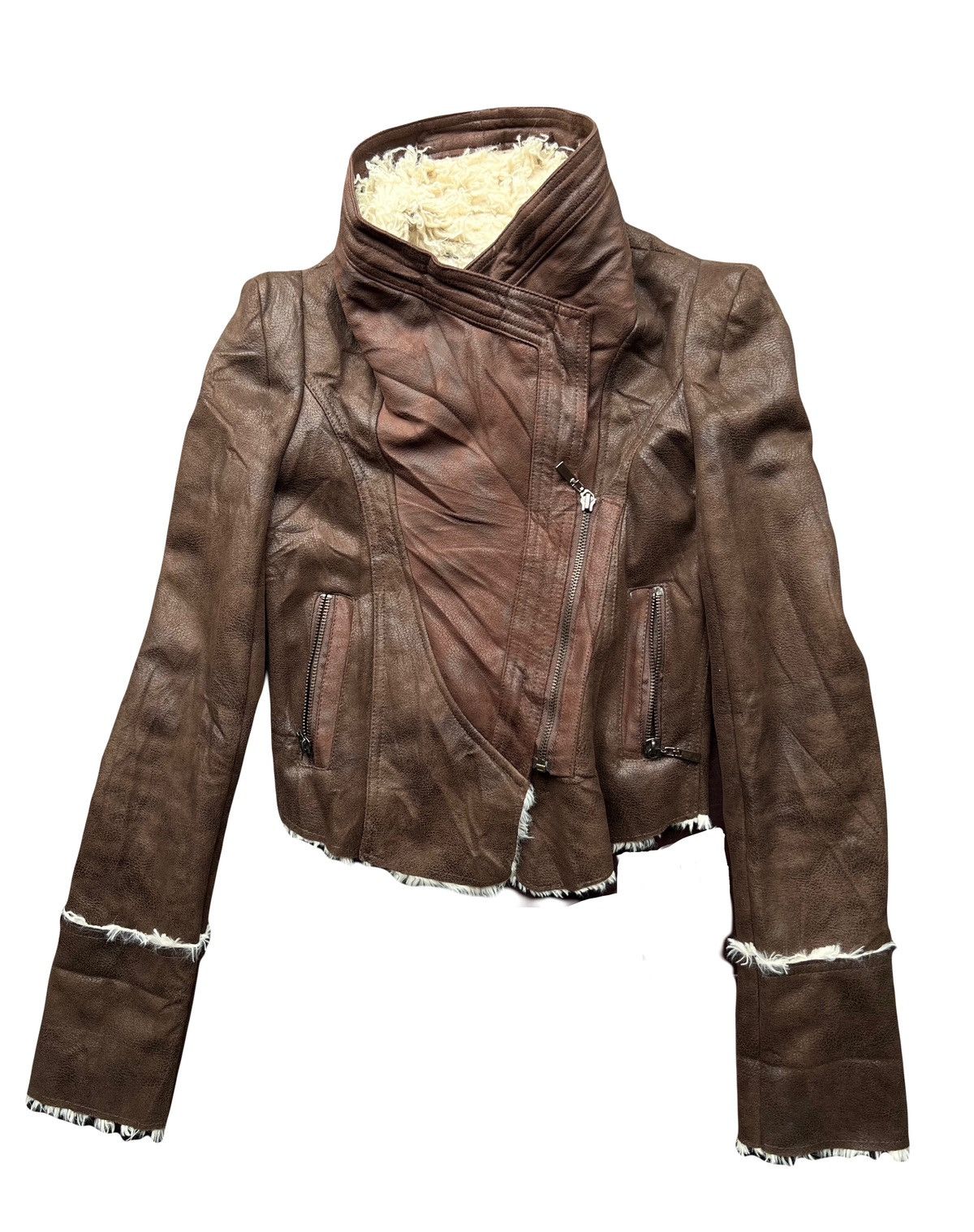 Japanese Brand Vintage brown shearling bike leather jacket 🤎 Size M / US 6-8 / IT 42-44 - 3 Thumbnail