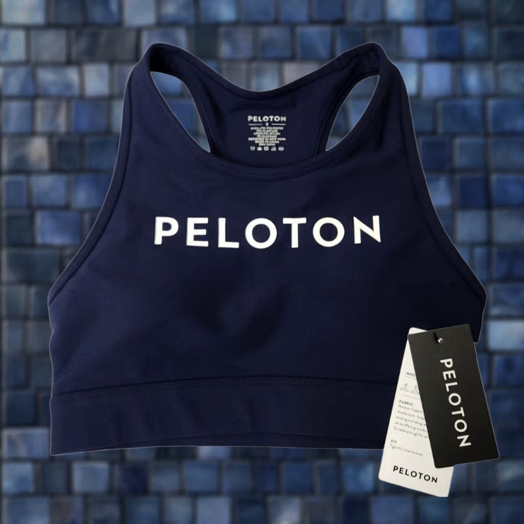 Vintage Peloton Womens S Sports Bra Cadent High Neck Navy Blue Removable Pads Racerback Size ONE SIZE - 1 Thumbnail