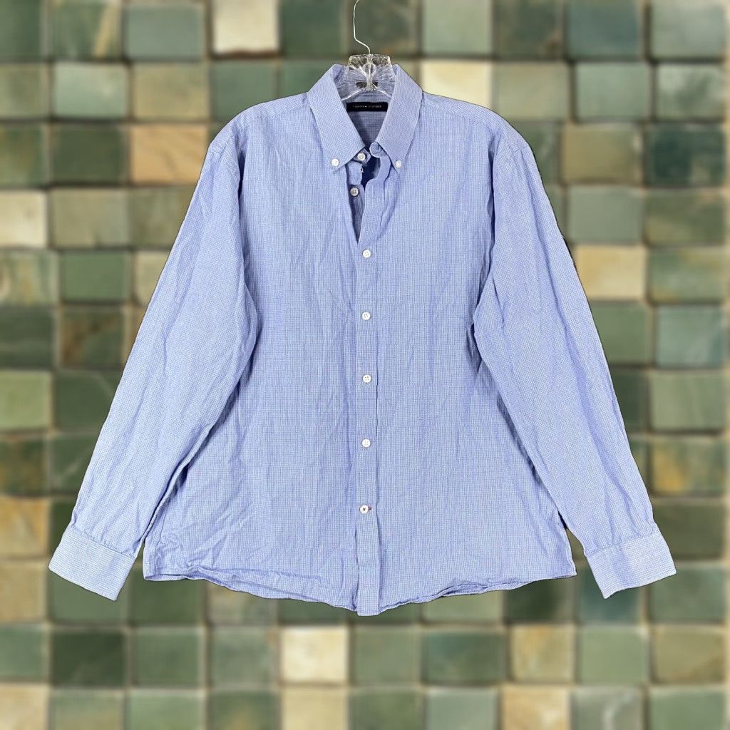 Tommy Hilfiger Tommy Hilfiger Mens Long Sleeve Shirt Blue Plaid Large XL Size US L / EU 52-54 / 3 - 1 Thumbnail