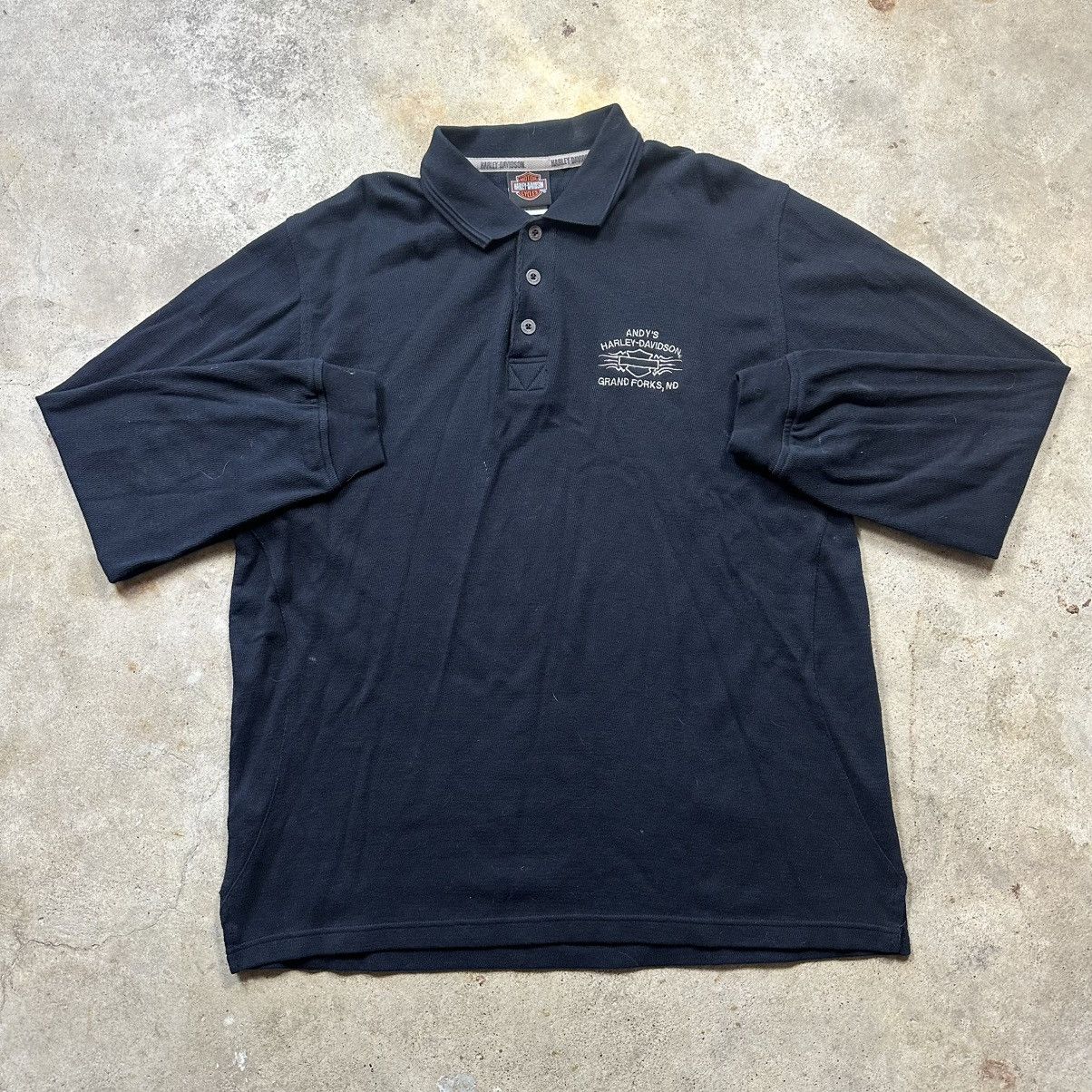 Harley Davidson Vintage Y2K Black Harley Davidson Long Sleeve Polo Shirt Size US L / EU 52-54 / 3 - 1 Thumbnail