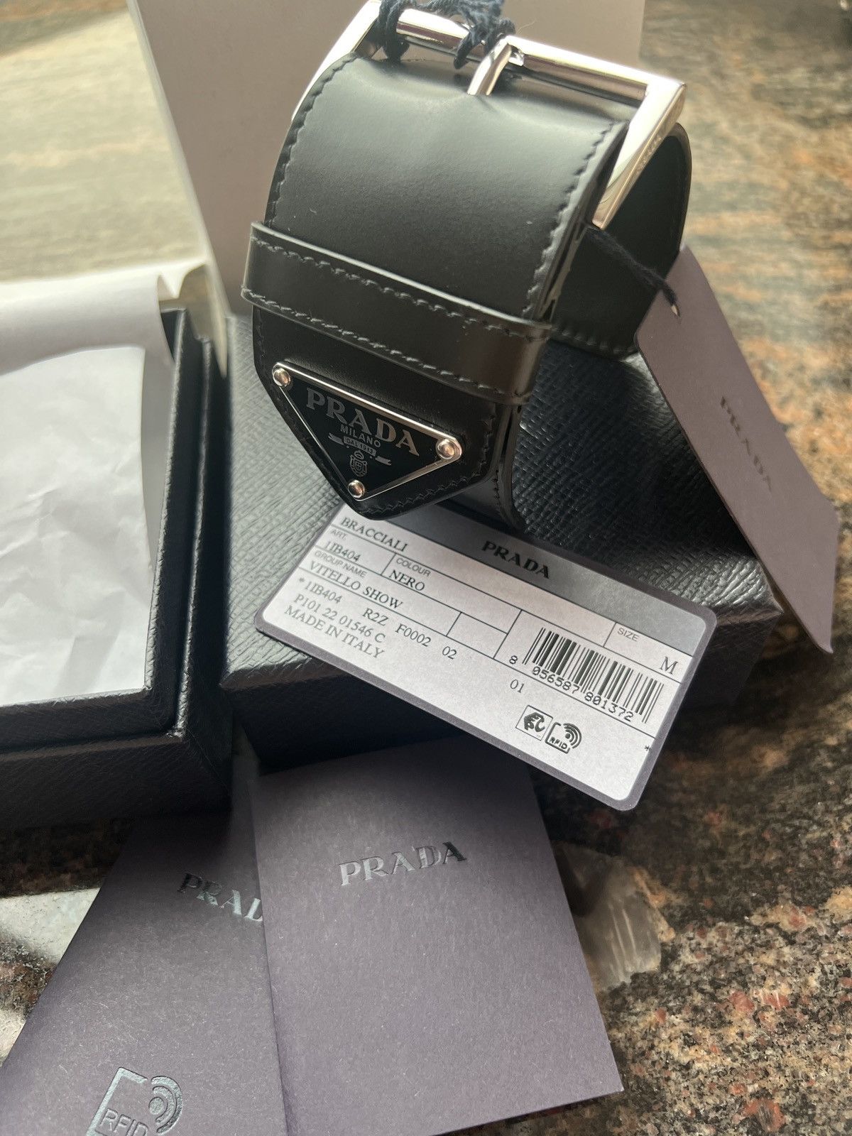 Prada Prada triangle logo leather belt buckle armcuff bracelet Size ONE SIZE - 7 Thumbnail