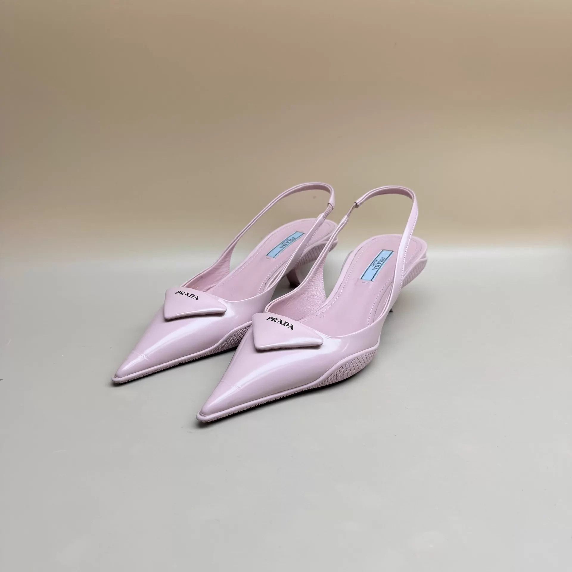 Prada Prada Light Pink Triangle Logo Heels 36 (95New) Size US 5.5 / IT 35.5 - 1 Thumbnail