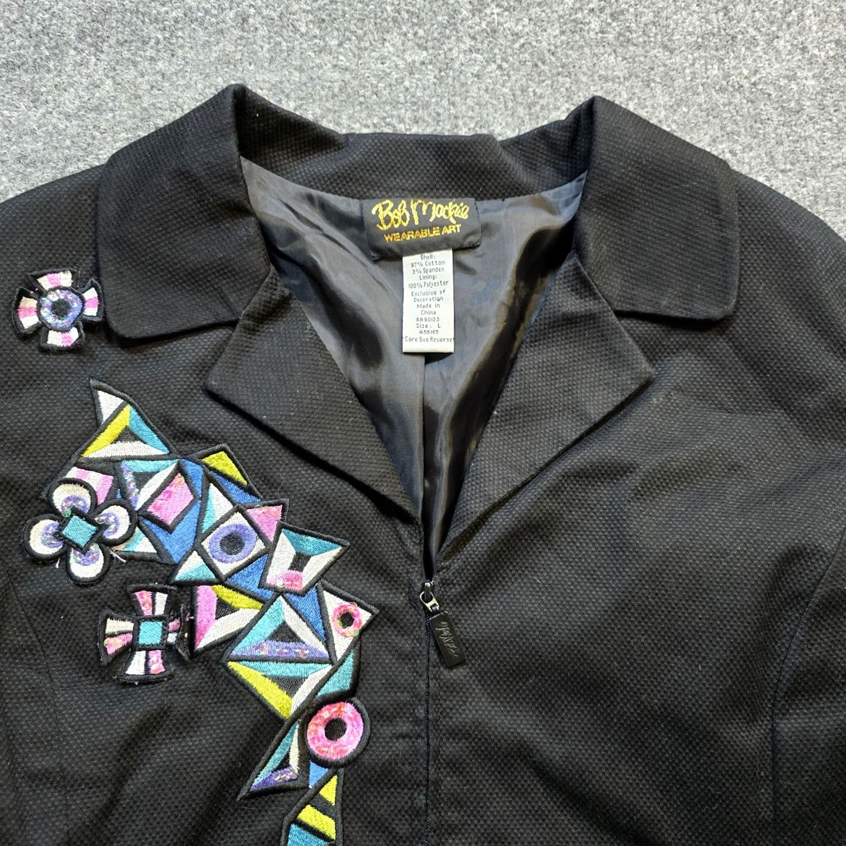 Bob Mackie Bob Mackie Jacket Womens Large Black 3/4 Sleeve Full Zip Embellished Art Casual Size L / US 10 / IT 46 - 2 Thumbnail