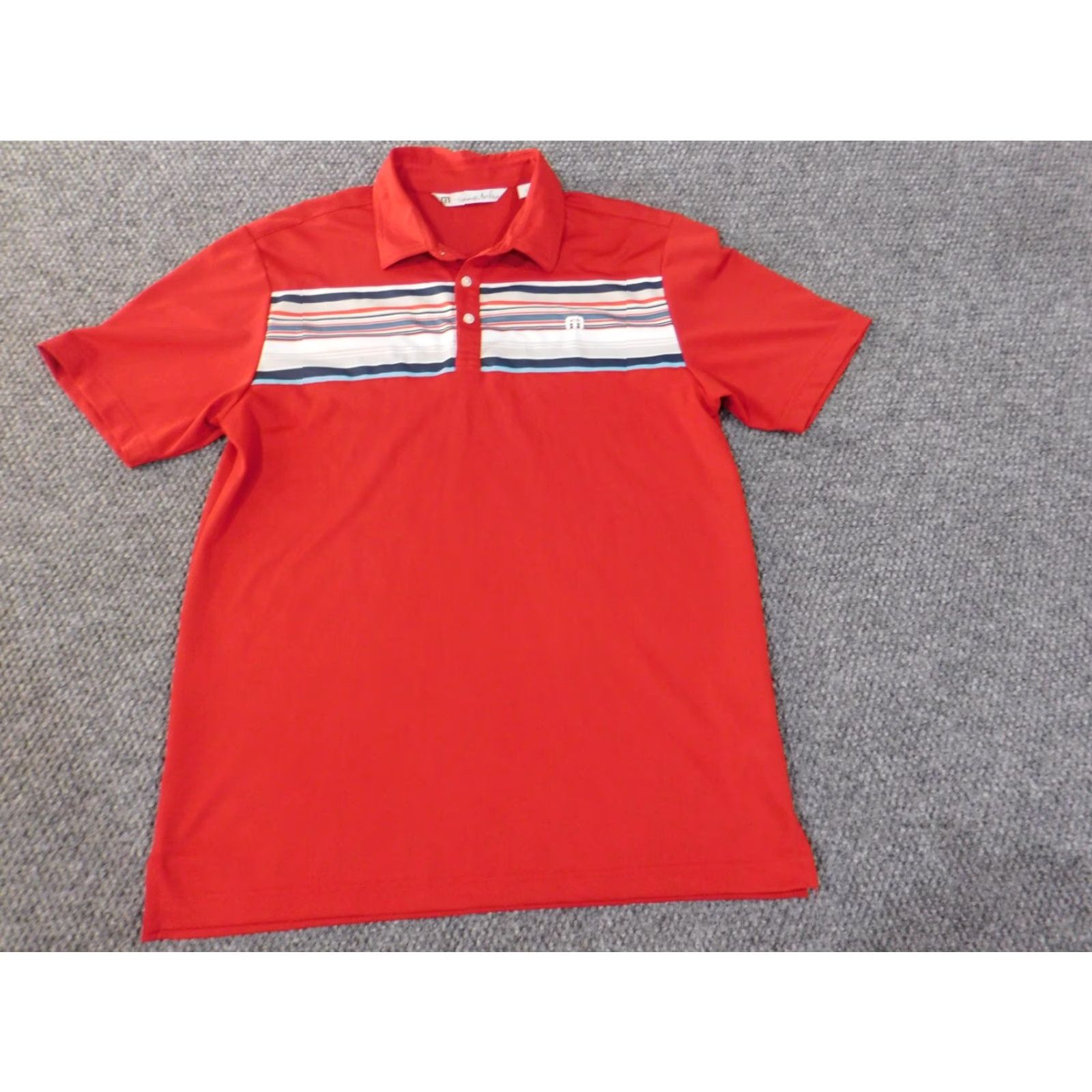 TravisMathew Travis Mathew Polo Mens Medium Red Stretch Geometric Golf Classic Shirt Size US M / EU 48-50 / 2 - 3 Thumbnail