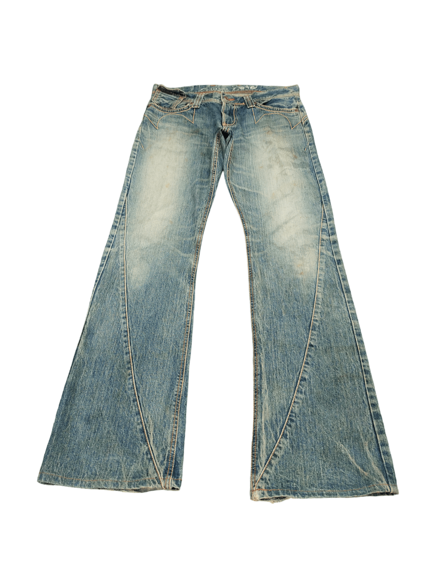 Le Grande Bleu (L.G.B.) Flare Jeans Edwin Buckle Back Distress Faded Boot Cut Y2k Size US 32 / EU 48 - 3 Thumbnail