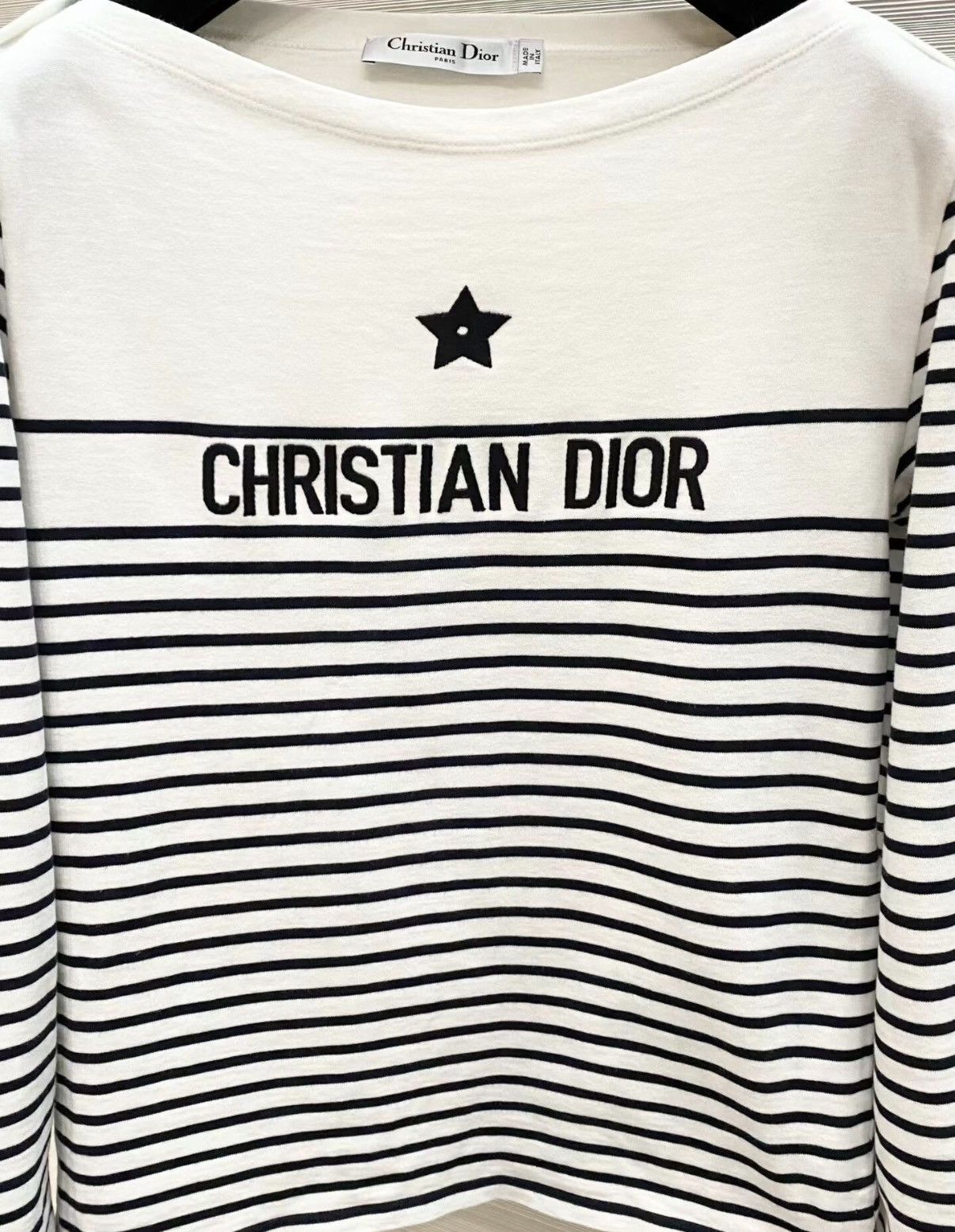 Dior Dior Striped Star Off-the-Shoulder Long Sleeve Top J33 Size S / US 4 / IT 40 - 4 Thumbnail