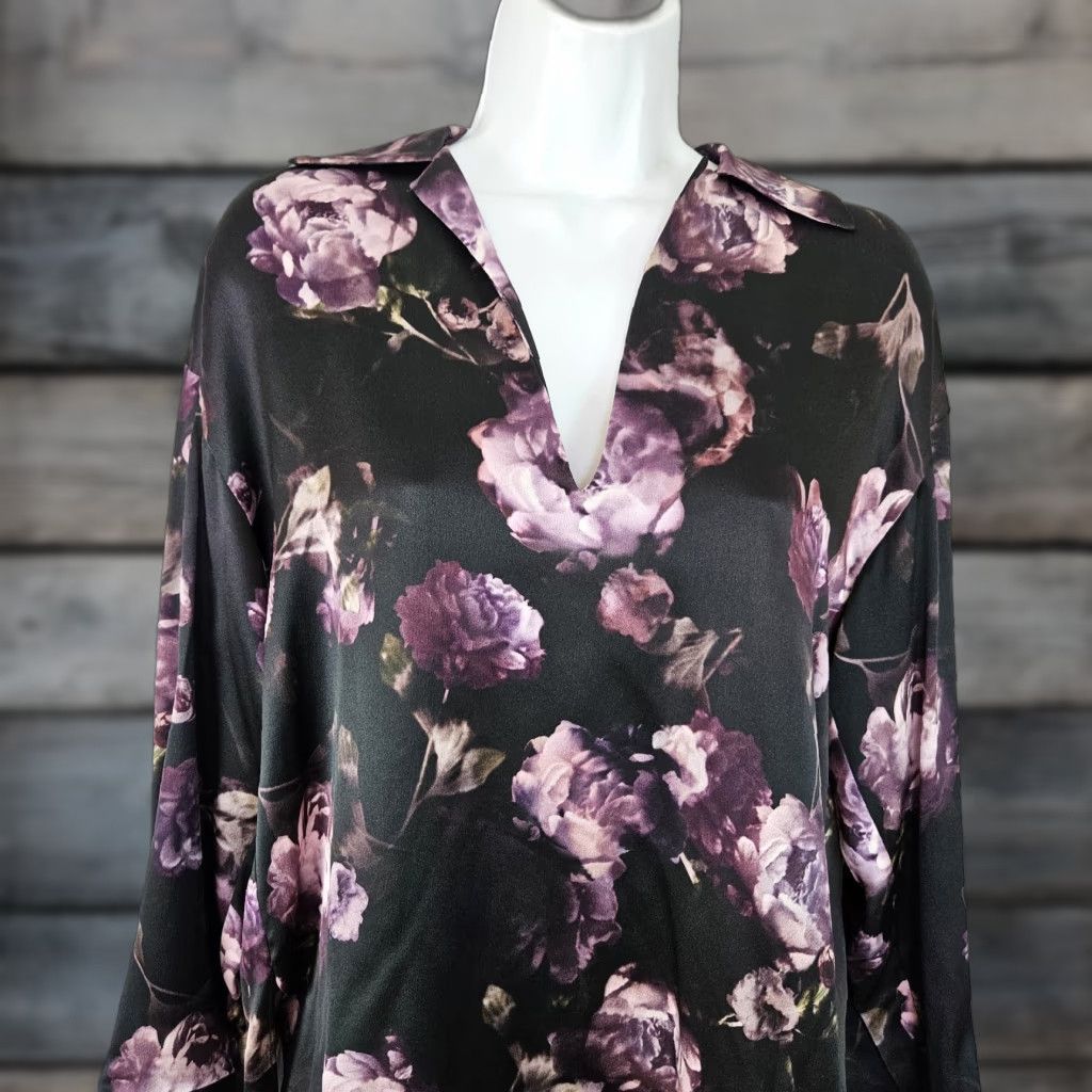 Vince Vince Womens Blouse Night Garden Silk Popover Top Sz S Purple Size S / US 4 / IT 40 - 1 Thumbnail
