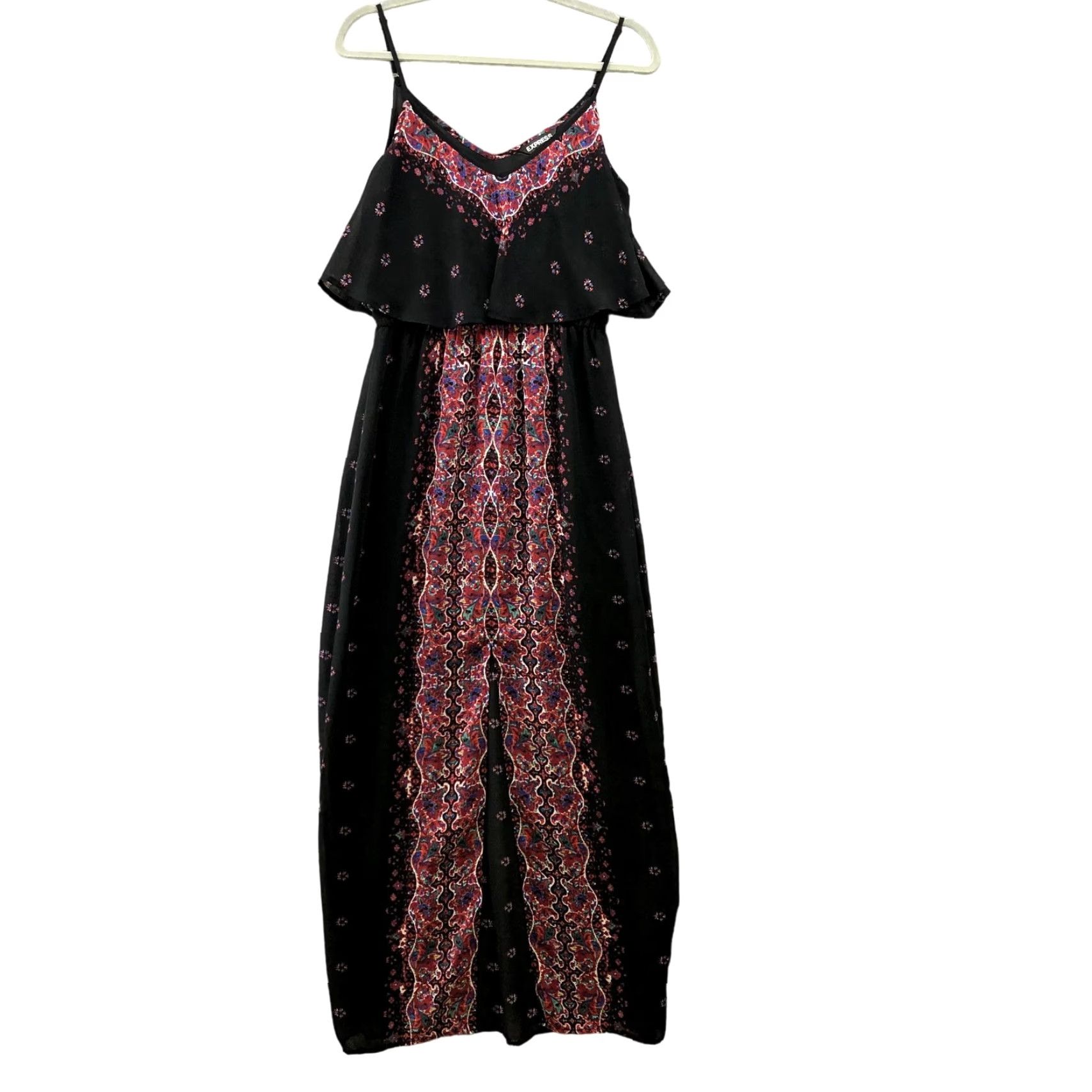 Express Express Maxi Dress Womens S Black Red Paisley Boho Cami Chiffon Split Front Size S / US 4 / IT 40 - 2 Thumbnail