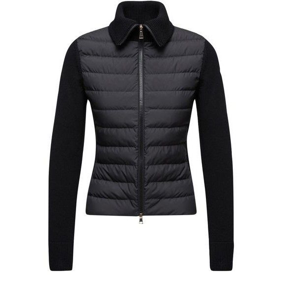 Moncler Black Bi-Material Zip-Up Cardigan W, Women's