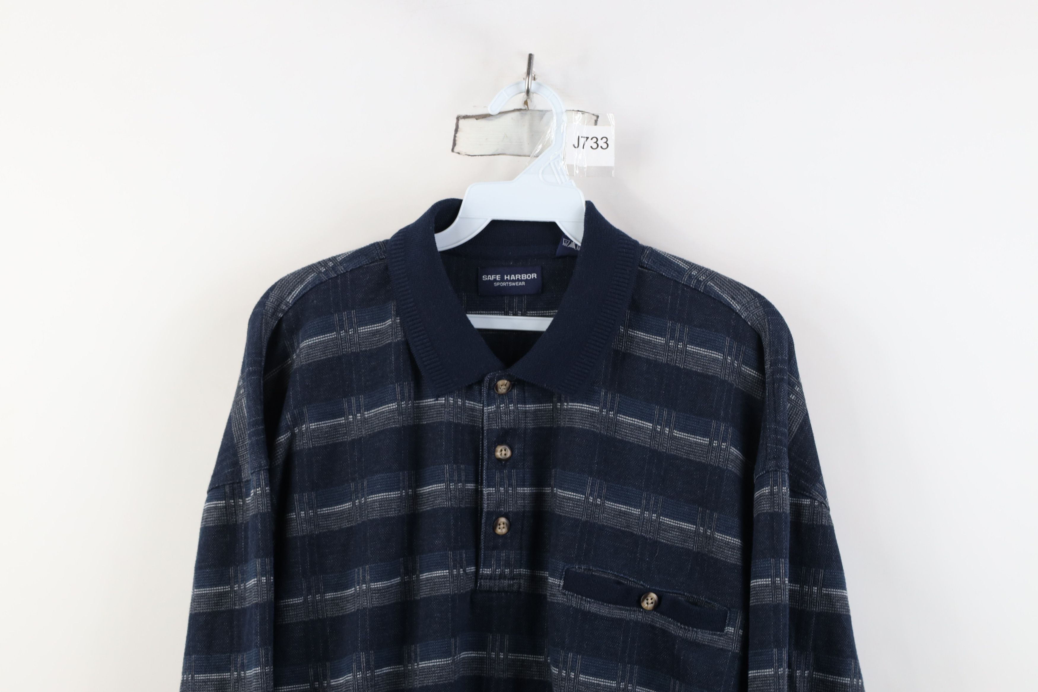 Vintage Vintage 90s Streetwear Knit Collared Long Sleeve Polo Blue Size US XL / EU 56 / 4 - 2 Thumbnail
