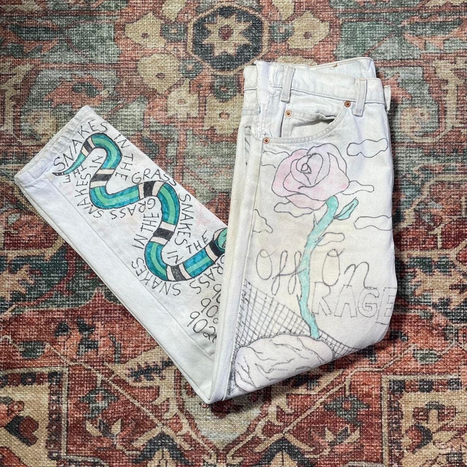 Levi's Vintage 1980s/90s Levis Handpainted 90210 Jeans Size US 32 / EU 48 - 1 Thumbnail