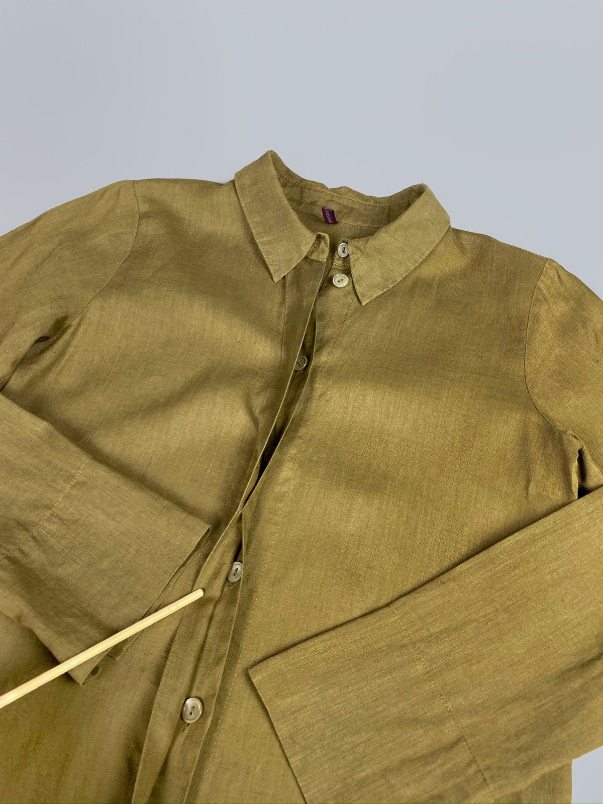 Vintage Women's KATHARINA HOVMAN 100% Linen LS Khaki Shirt US 6 Size M / US 6-8 / IT 42-44 - 9 Thumbnail