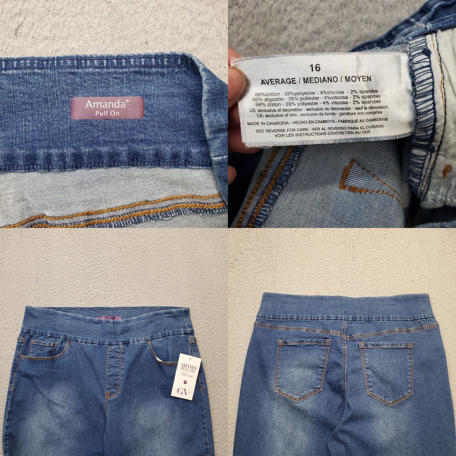 Gloria Vanderbilt Gloria Vanderbilt Amanda Jeans Womens 16 Blue Denim Slimming High Waist Pull On Jeans Size 38" / US 16 / IT 52 - 8 Thumbnail
