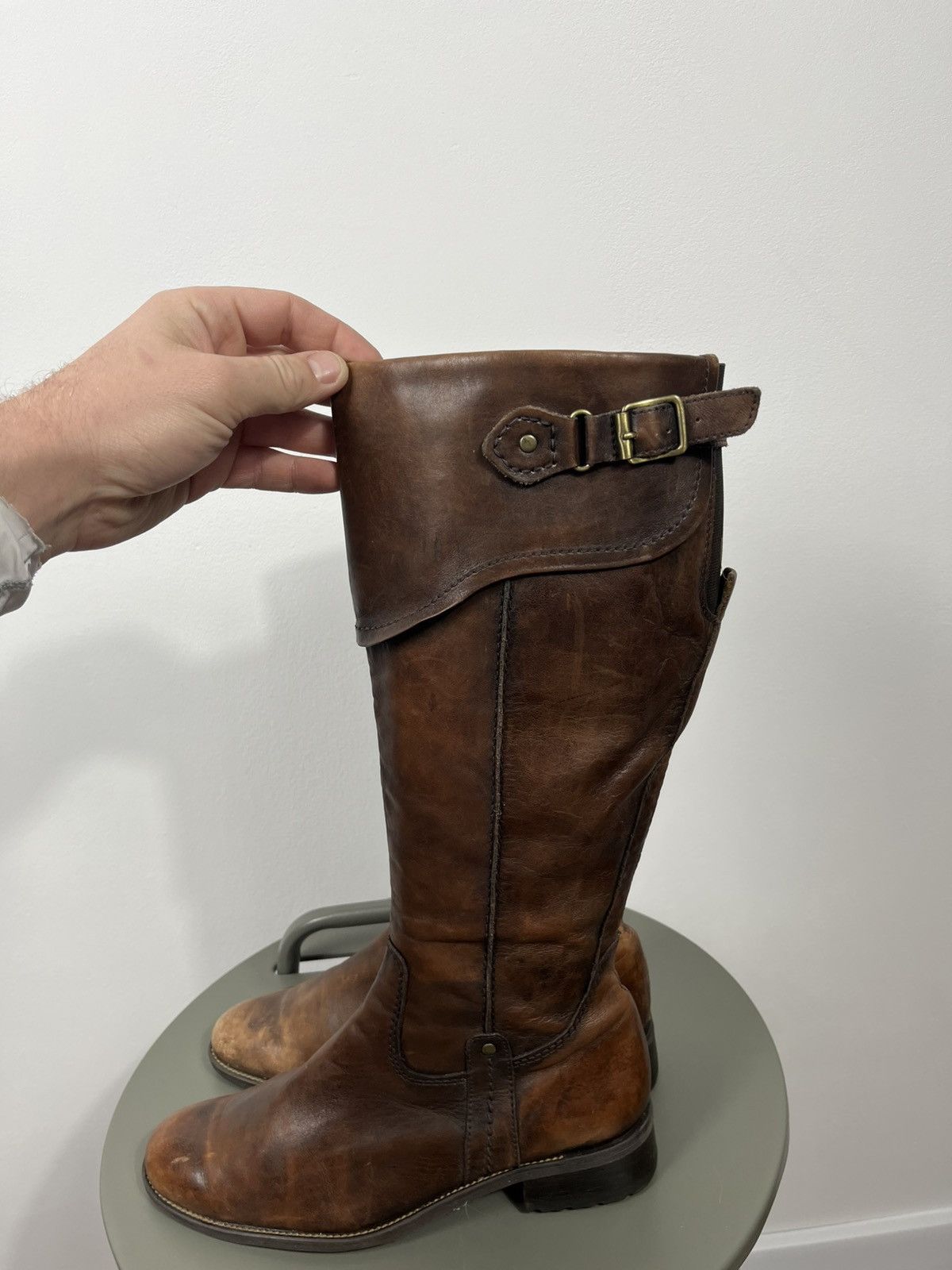 Leather Brown Leather Tall Boots Buckle Strap Zip Closure EU 39 Size US 8.5 / IT 38.5 - 9 Thumbnail