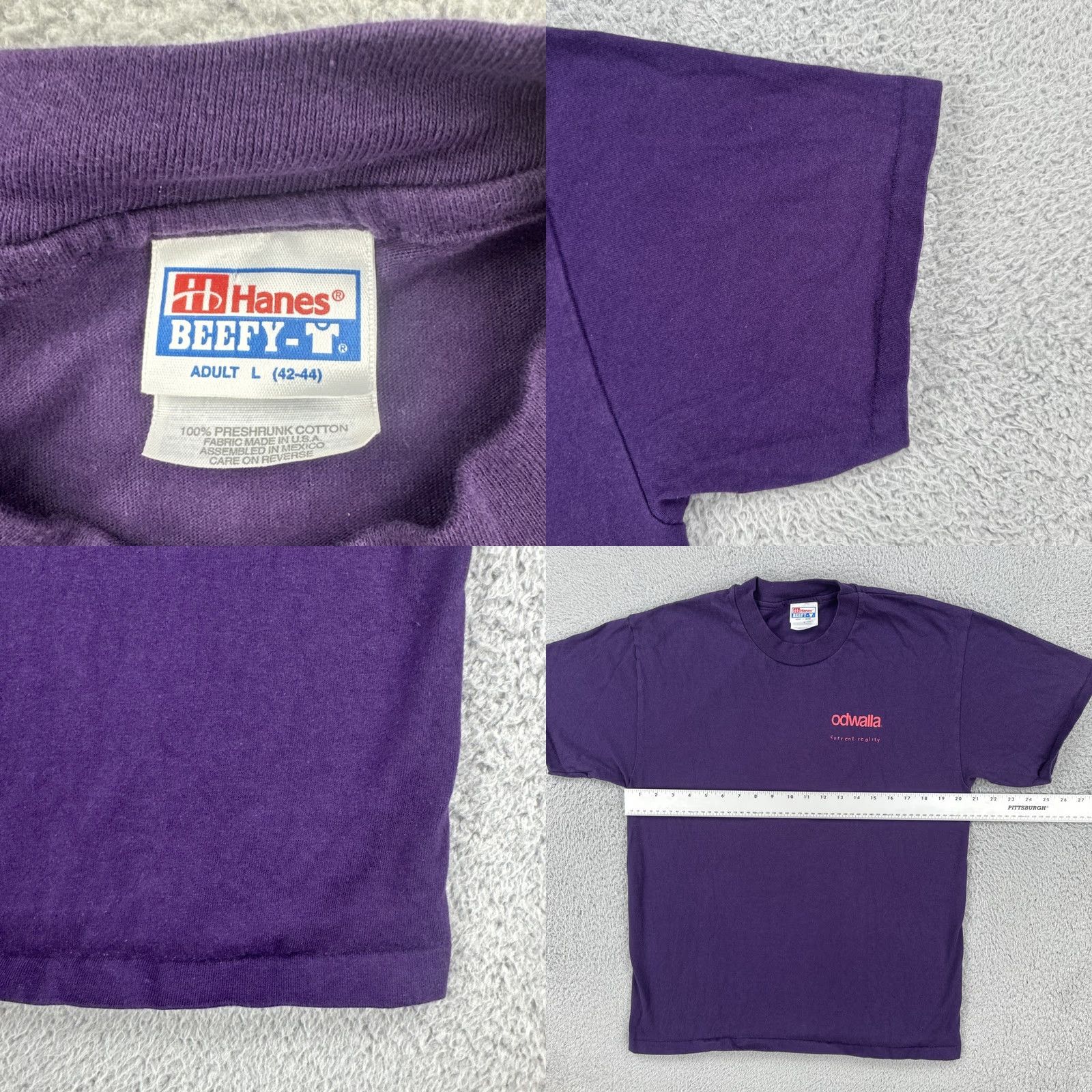 Hanes VINTAGE Hanes Beefy-T T-Shirt Purple Large 90s Hipster Hippie Mens Crew Neck Short Sleeve Size US L / EU 52-54 / 3 - 8 Thumbnail