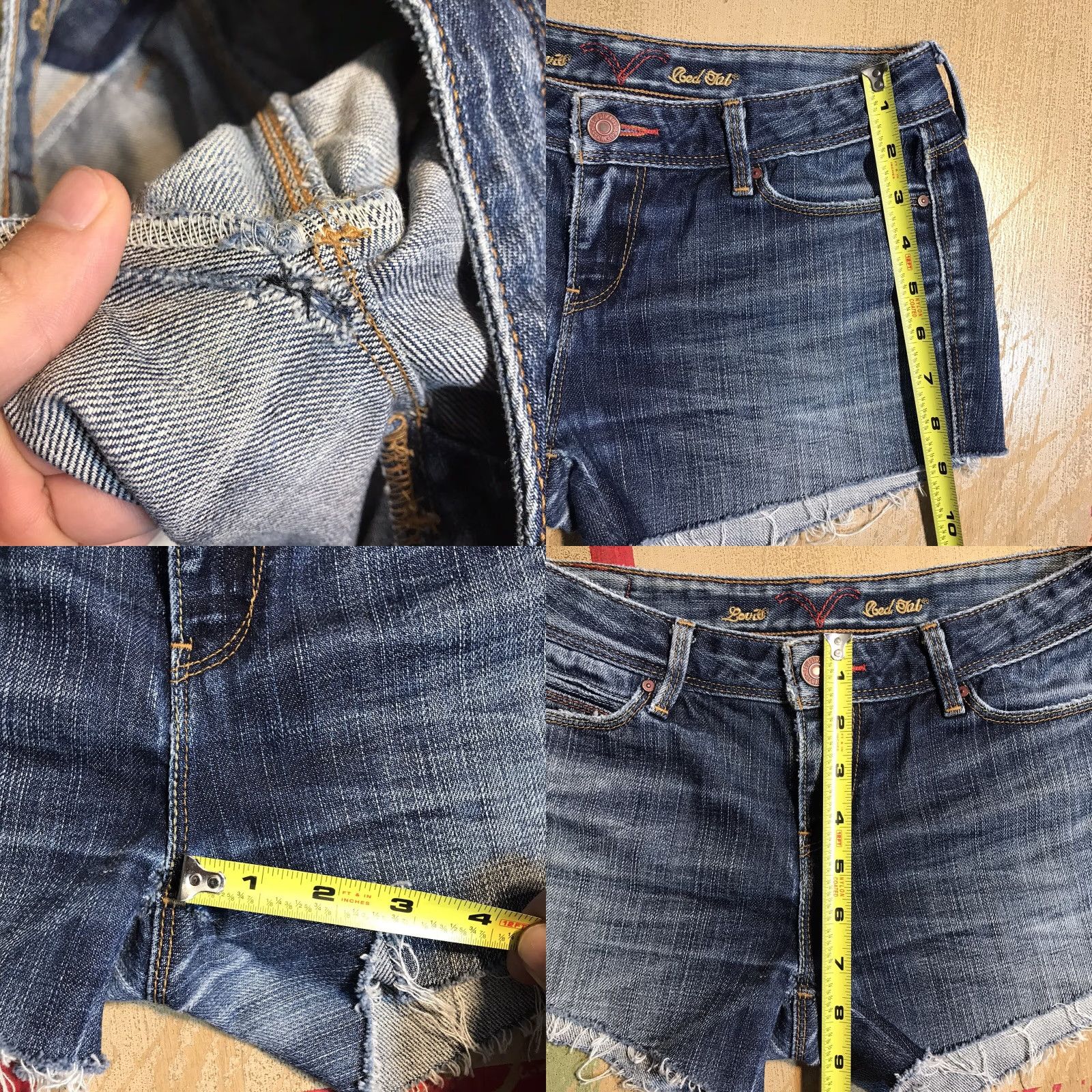 Levi's VINTAGE Levi's Astrid Shorts Womens 26 Inseam 2.5 Denim Blue Zip Fly 5-Pocket Distressed Crotch Area 90s Retro Hip Hop Punk Grunge USA Size 26" / US 2 / IT 38 - 8 Thumbnail