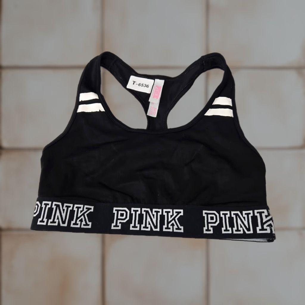 Victorias Secret Vintage Victoria's Secret Pink Sports Bra Xs Black Racerback Pullover Activewear Wireless Breathable Womens