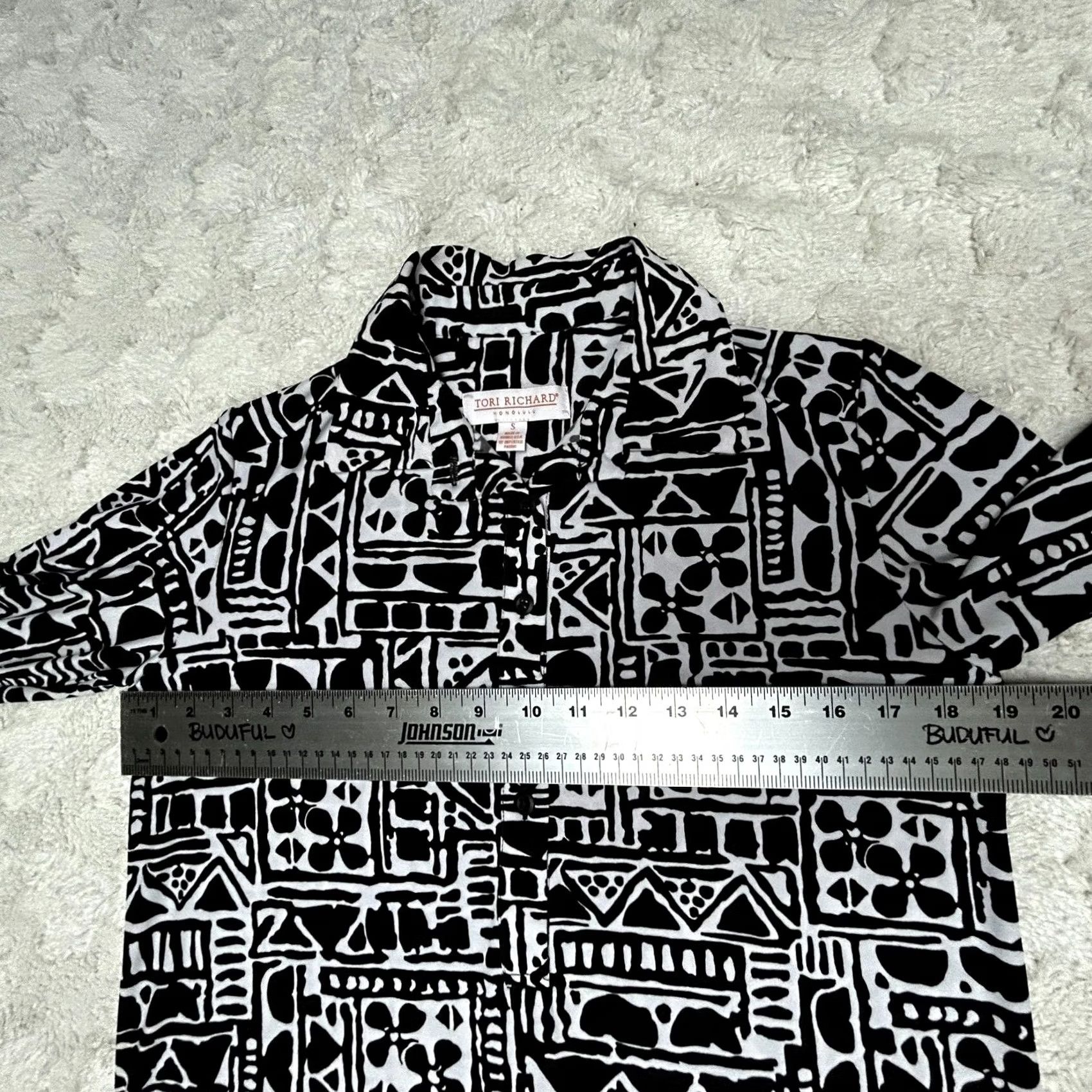 Tori Richard Tori Richard Shirt Dress Womens Midi Small Black Geometric Print Button Front Half Button Front Long Sleeve Casual Workwear Size Small Size S / US 4 / IT 40 - 7 Thumbnail