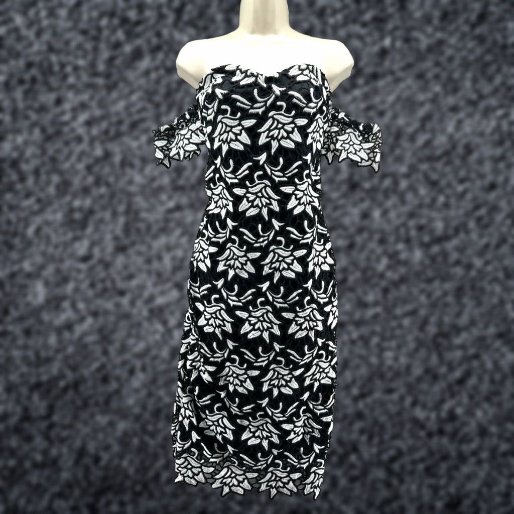 Vintage Gianni Bini Sheath Dress Womens XS Black Lace Off Shoulder Midi Formal Cocktail Size XS / US 0-2 / IT 36-38 - 1 Thumbnail