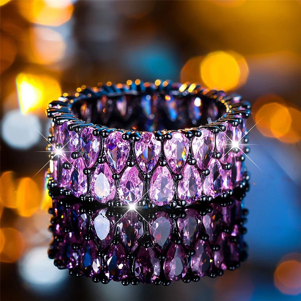 Jewelry Luxury Crystal Purple Blue Zircon Stone Ring Size ONE SIZE - 2 Thumbnail