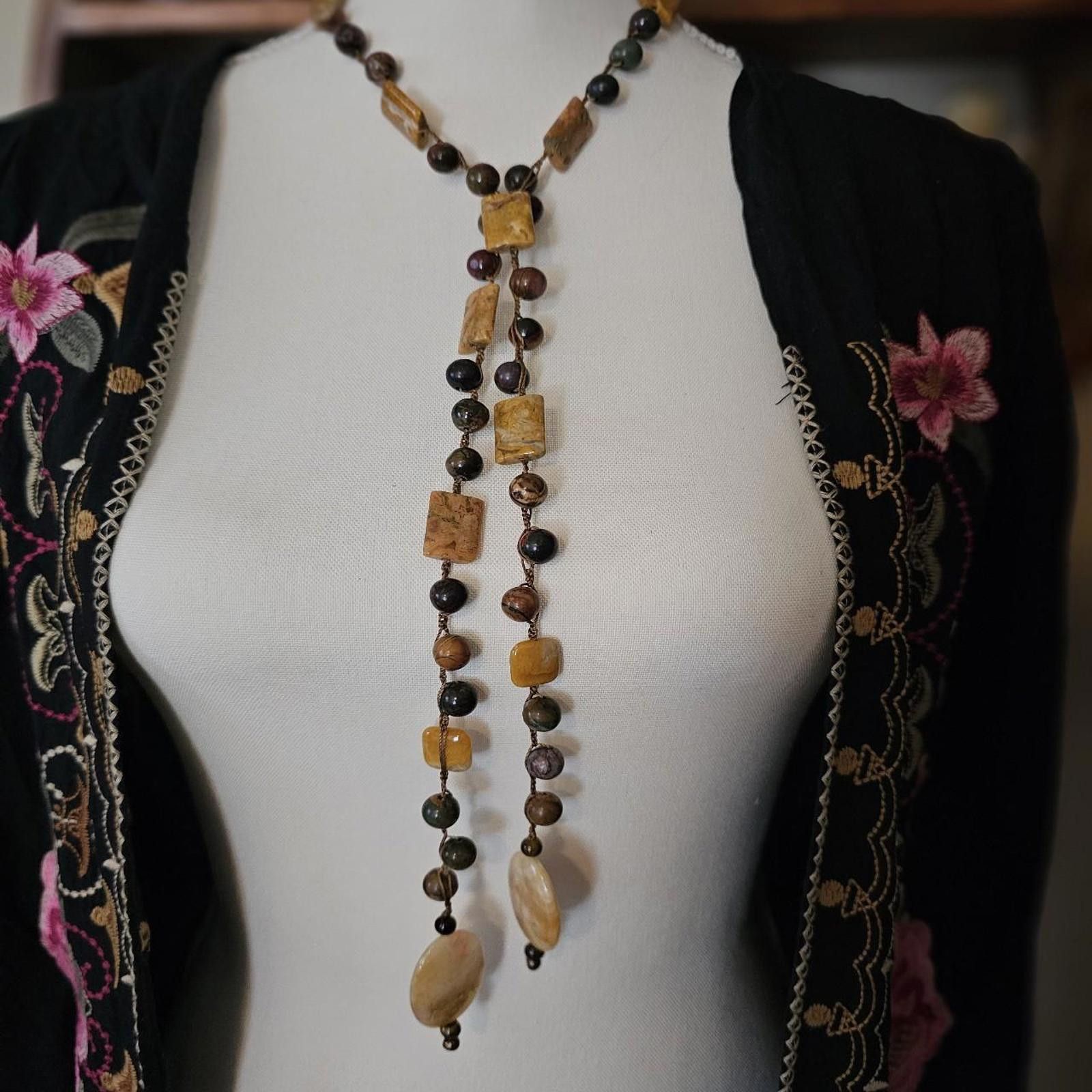 Designer HANDMADE GEMSTONE NECKLACE LARIAT STYLE Size ONE SIZE - 2 Thumbnail
