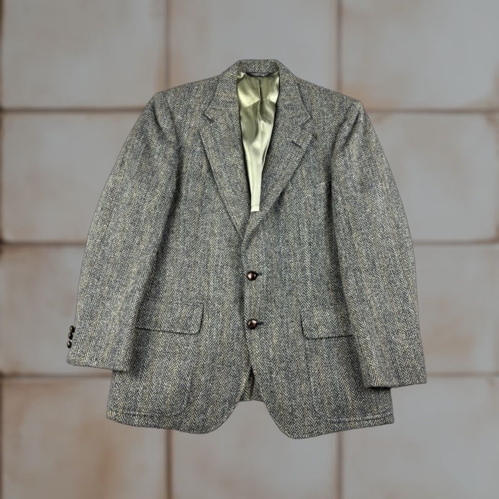 VINTAGE Harris Tweed Blazer Sport Coat Jacket Mens 2 Button Wool USA Multicolor Herringbone 42 Regular Modern Fit