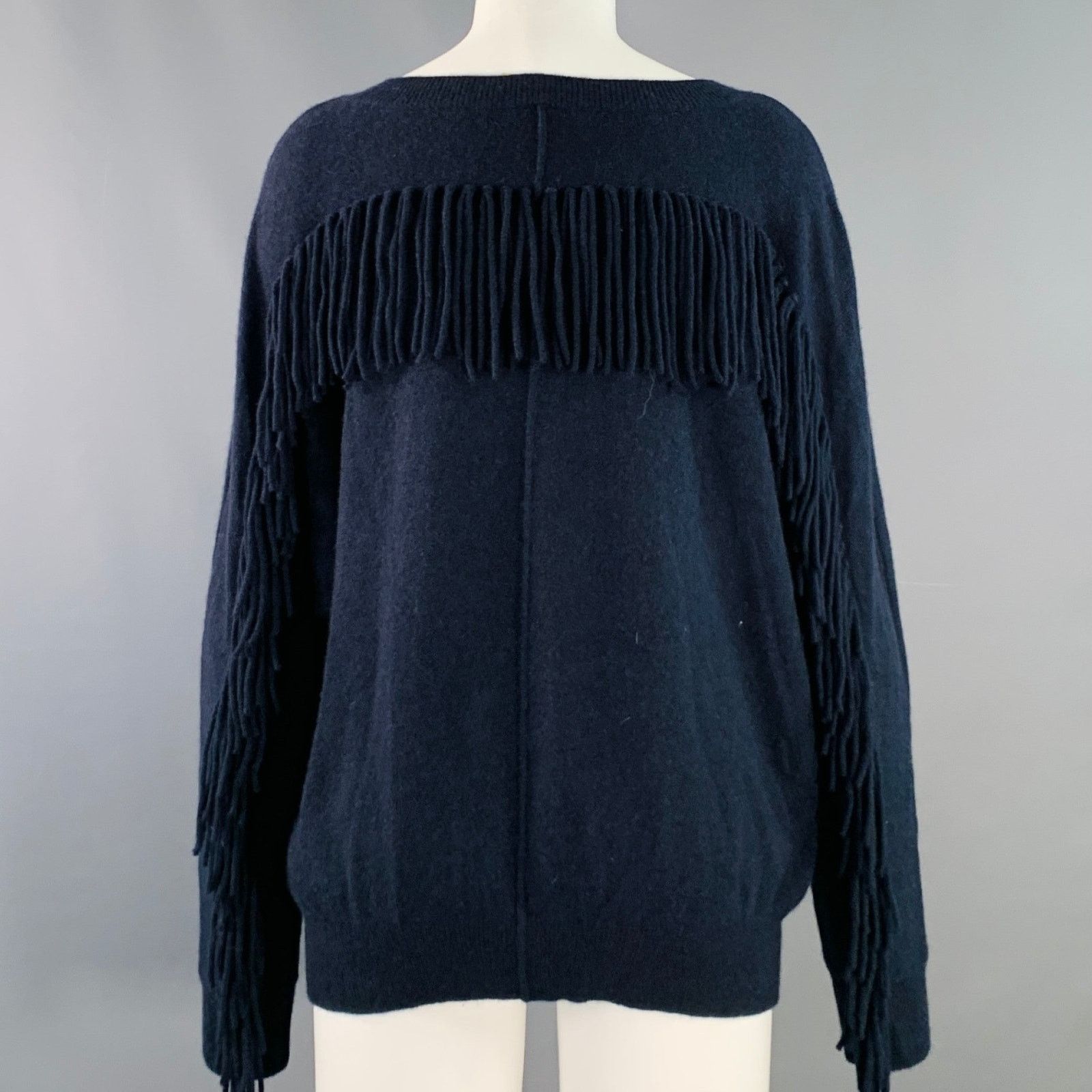 Other MINNIE ROSE Size M Navy Cashmere Fringe Crew Neck Pullover Size M / US 6-8 / IT 42-44 - 3 Thumbnail