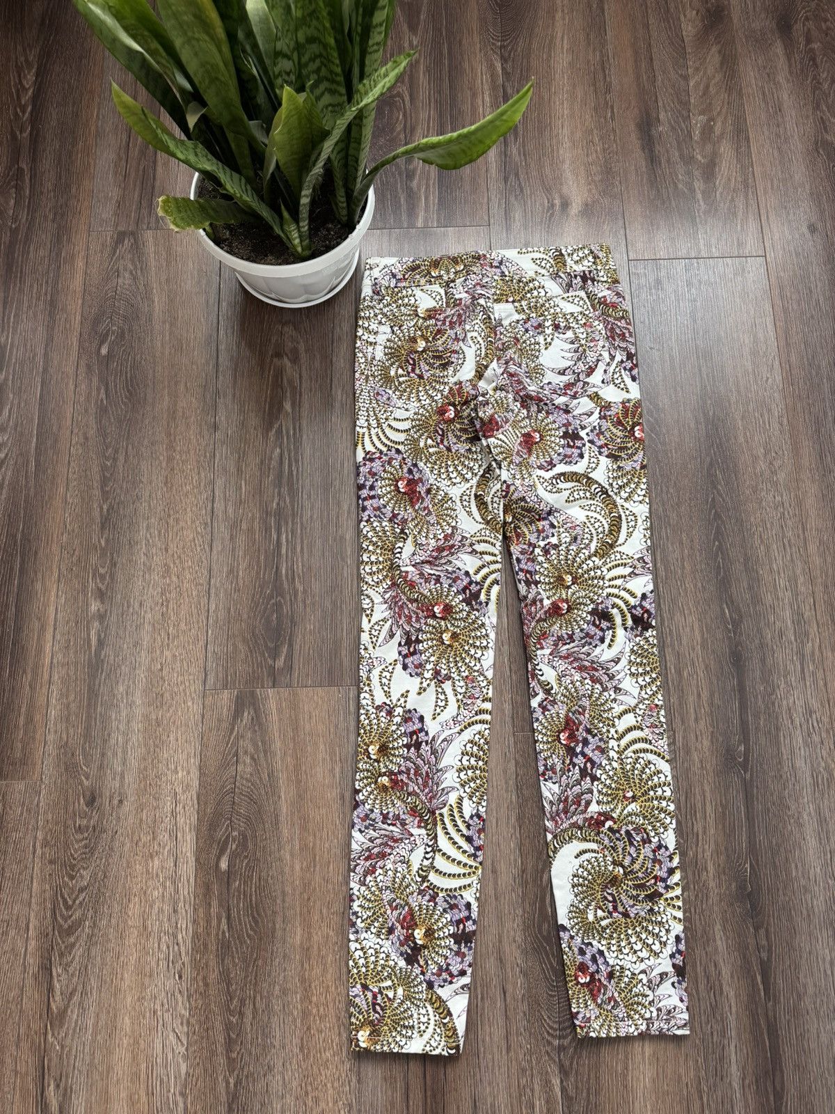 Just Cavalli RRP$490 Just Cavalli Women's Beige full Print Straight Pants Size 26 Size 26" / US 2 / IT 38 - 7 Thumbnail